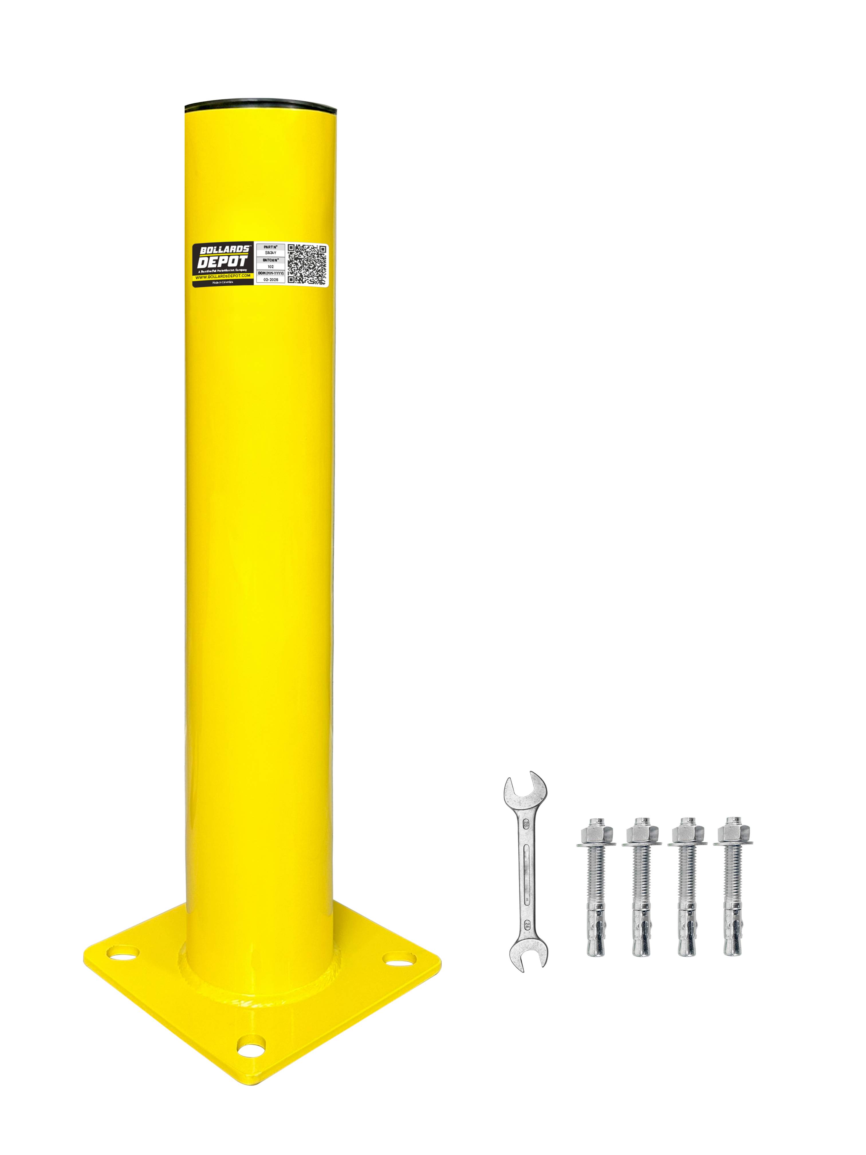 Safety Bollards, Heavy Duty Yellow 4.5" Steel Post