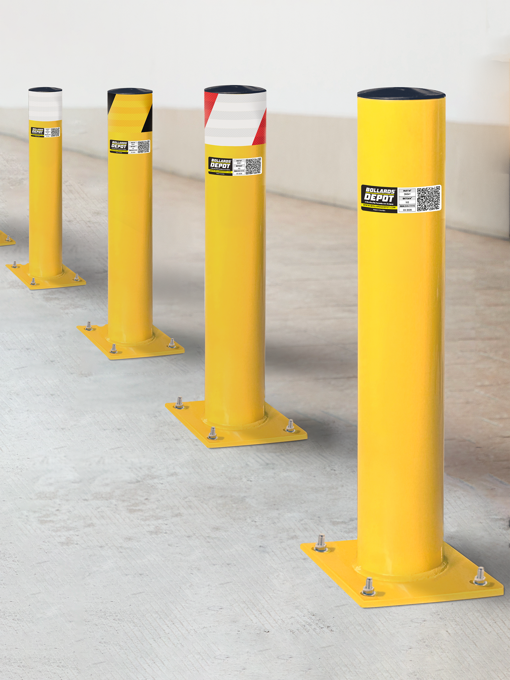 Safety Bollards, Heavy Duty Yellow 4.5" Steel Post