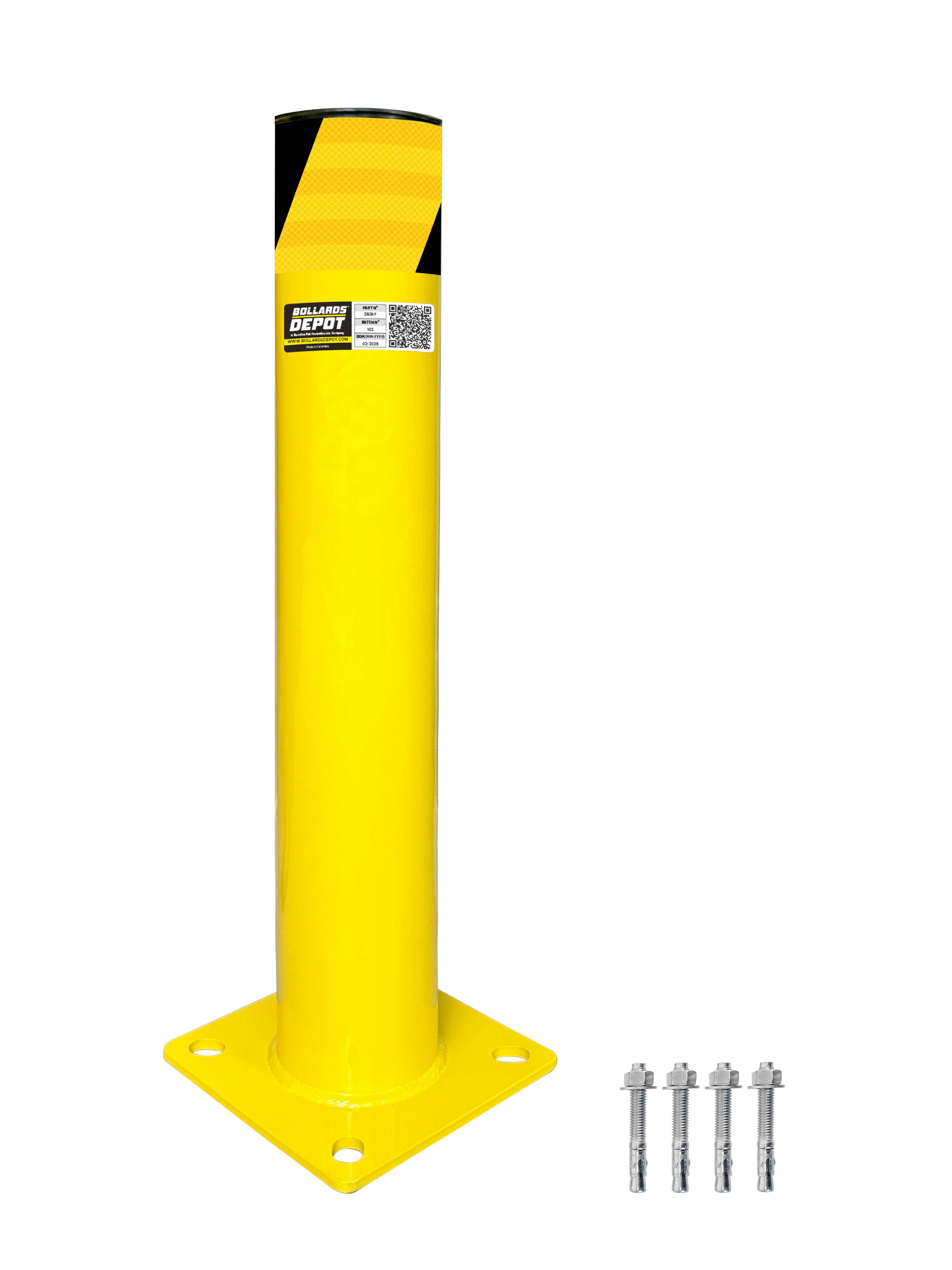 Safety Bollards, Heavy Duty Yellow 4.5" Steel Post