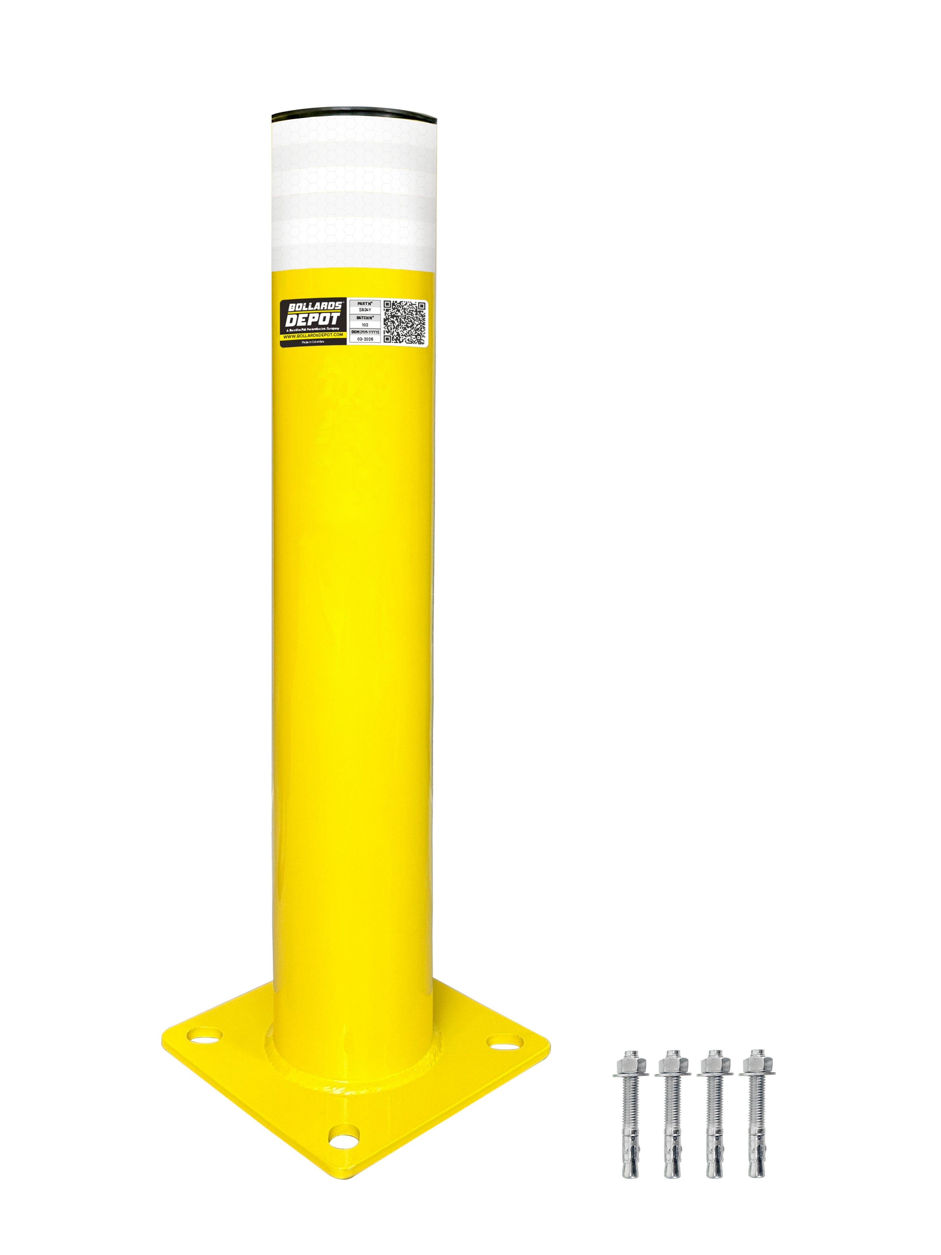 Safety Bollards, Heavy Duty Yellow 4.5" Steel Post