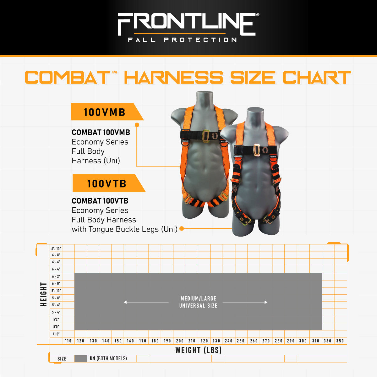 Frontline 100VTB Combat™  Economy Series Full Body Harness with Tongue Buckle Legs (Uni)