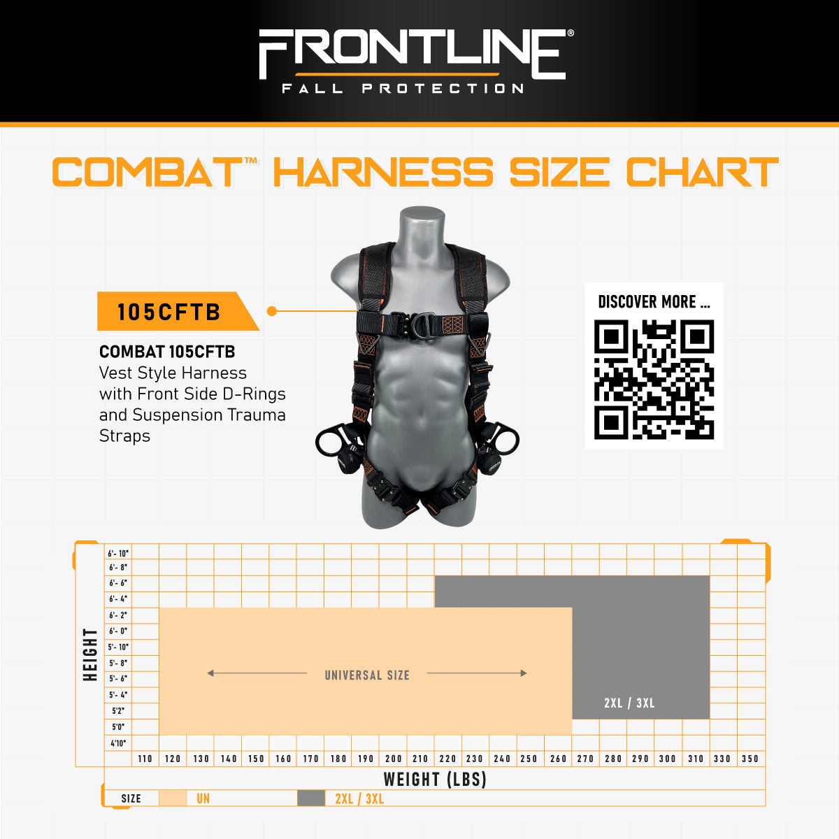 Frontline 105CFTB Combat™ Vest Style Harness with Front Side D-Rings and Suspension Trauma Straps