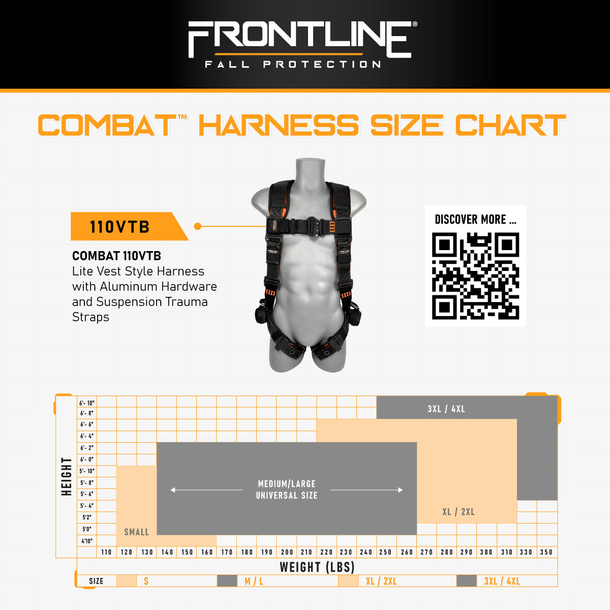 Frontline 110VTB Combat™ Lite Vest Style Harness with Aluminum Hardware and Suspension Trauma Straps