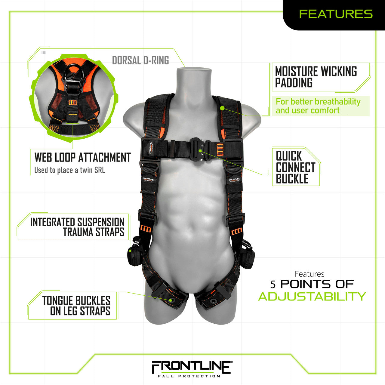 Frontline 110VTB Combat™ Lite Vest Style Harness with Aluminum Hardware and Suspension Trauma Straps