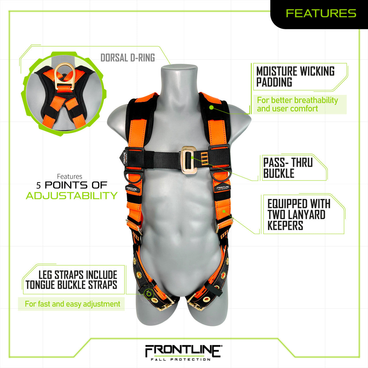 Frontline 50VTB Combat™ Economy Series Full Body Harness with Tongue Buckle Belt