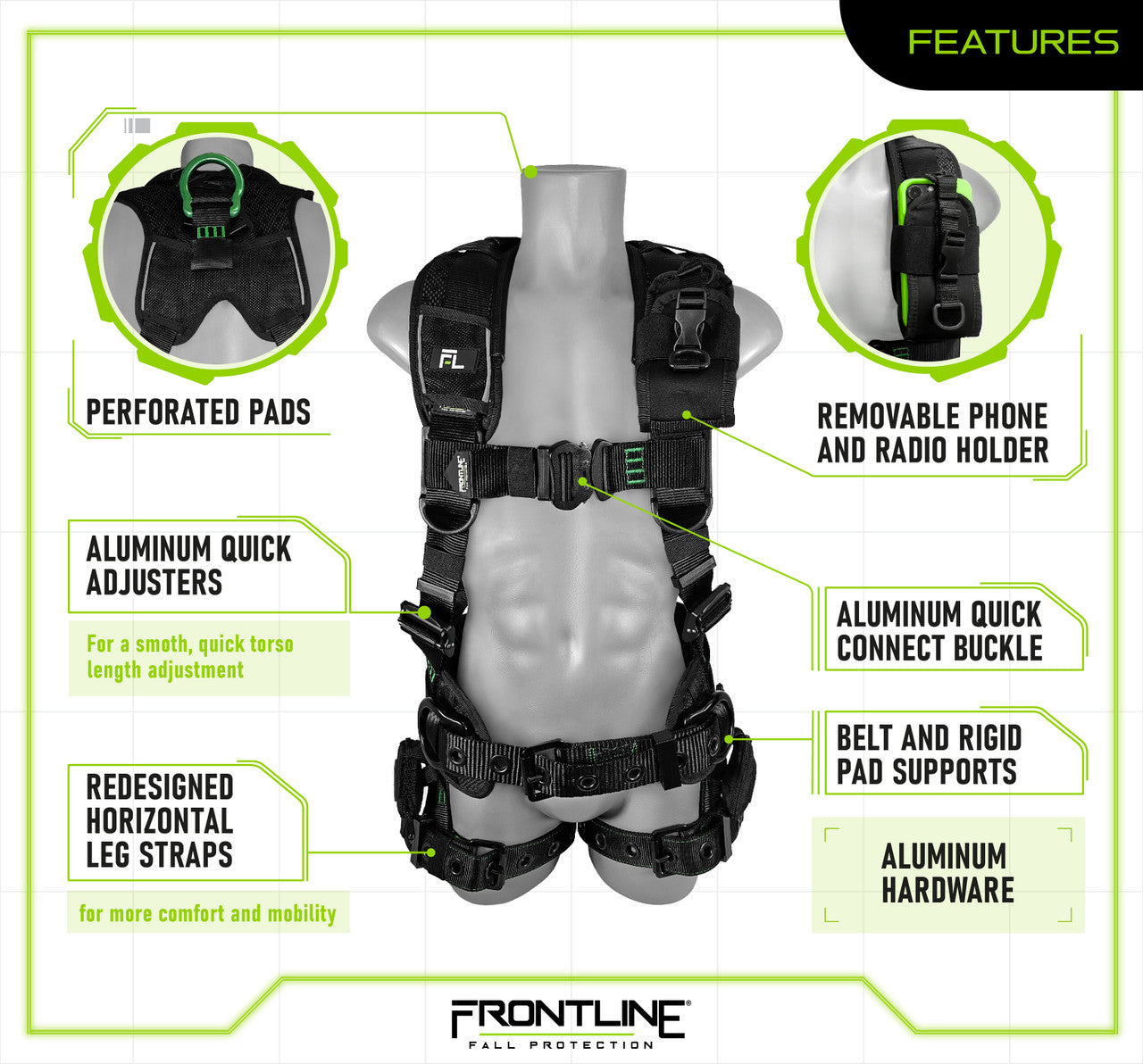 Frontline 250CTB Elite™ Construction Harness Aluminum Hardware and Suspension Trauma Straps