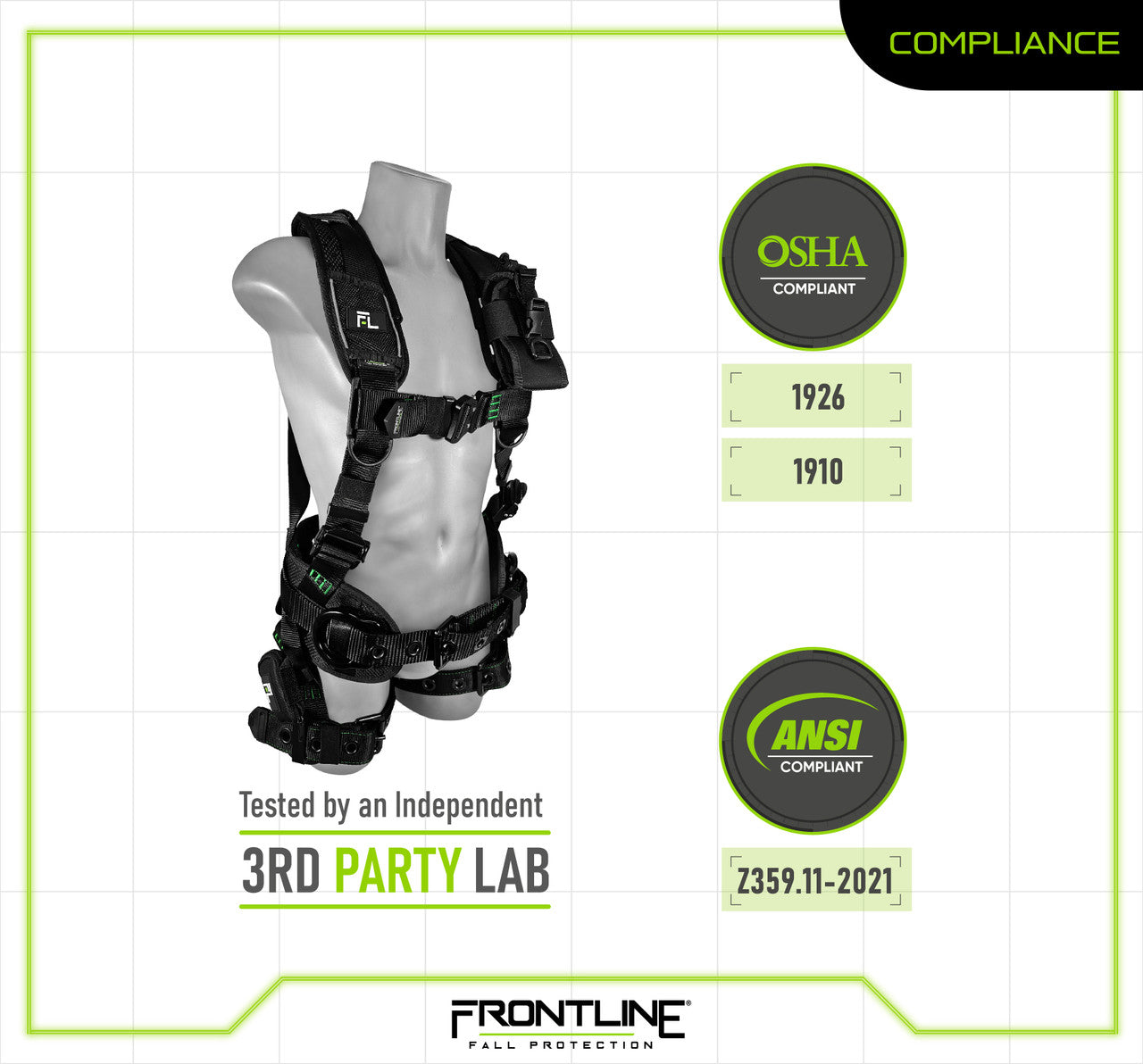 Frontline 250CTB Elite™ Construction Harness Aluminum Hardware and Suspension Trauma Straps