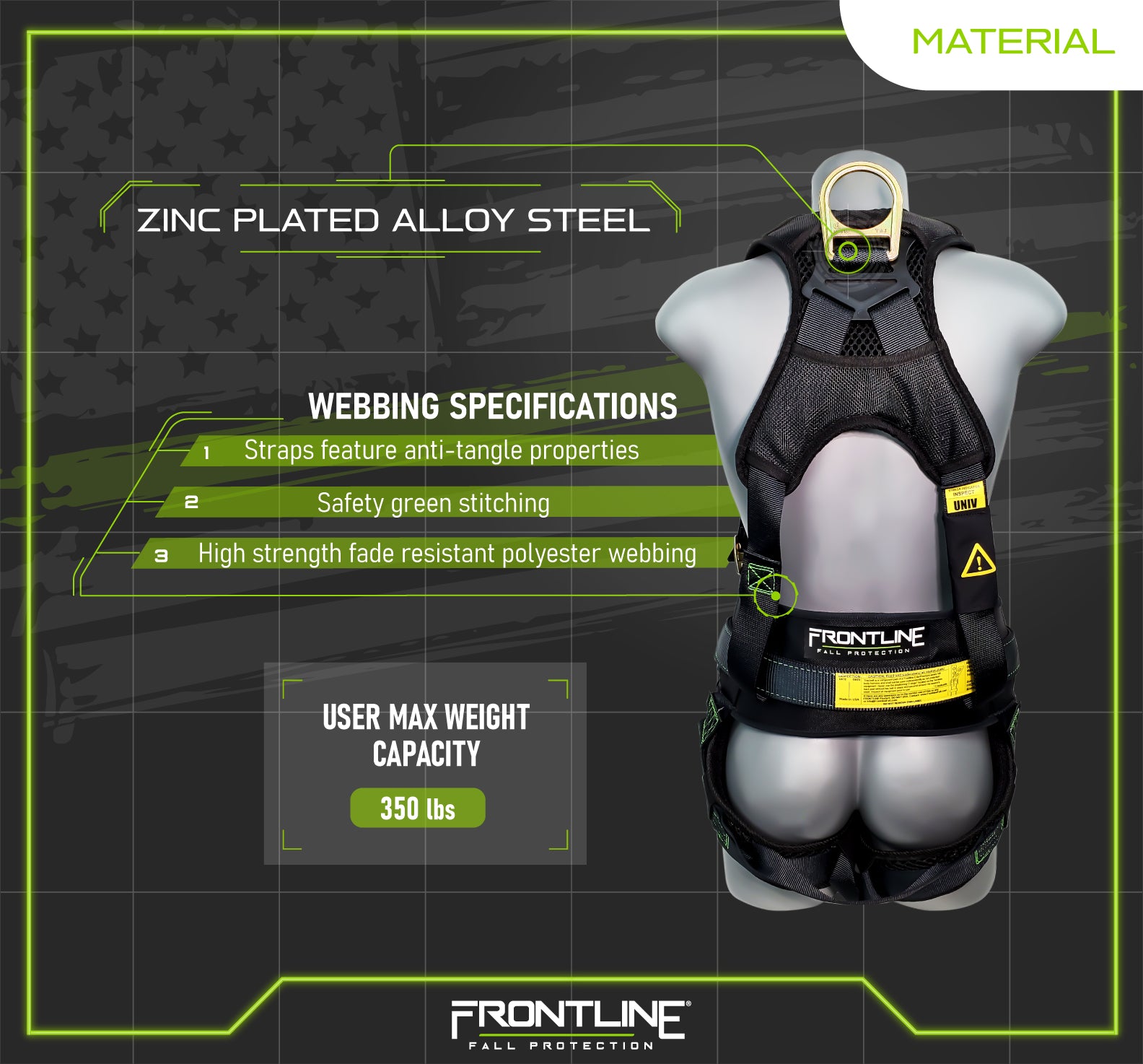 Frontline 350CQC Patriot™ Construction Harness with Airflo™ and Quick Connect Buckles - Made in USA