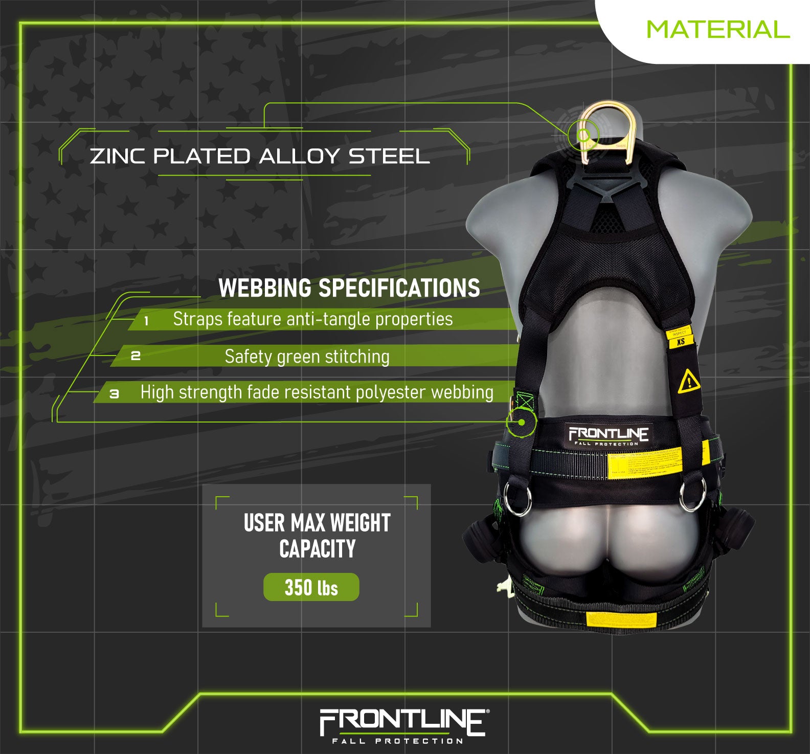 Frontline 350TWQC Patriot™ Tower Climbing Harness with Seat Sling, Airflo™ and Quick Connect Buckles - Made in USA