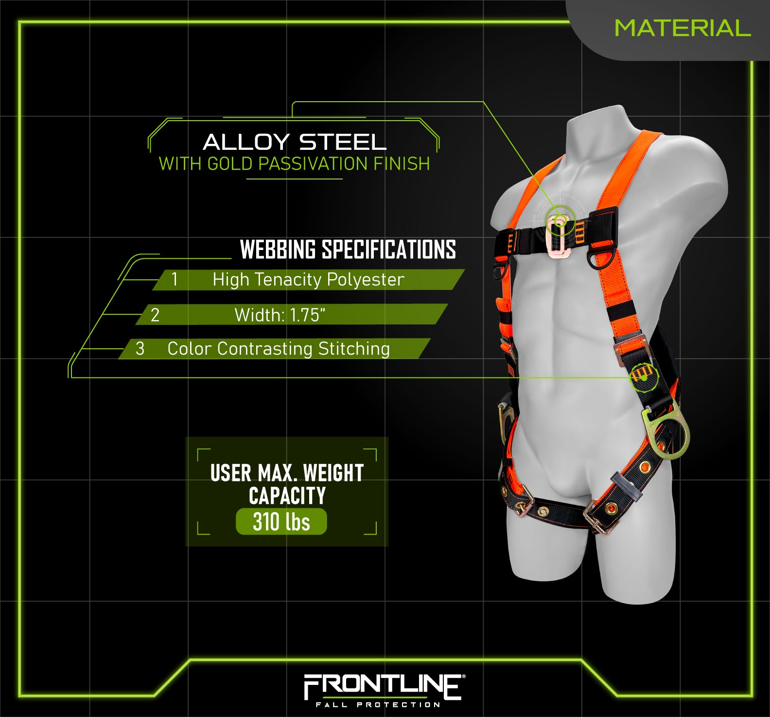 Frontline 100VTB-UN-3D Combat™ Economy Series Full Body Positioning Harness with 3D Rings (Uni)