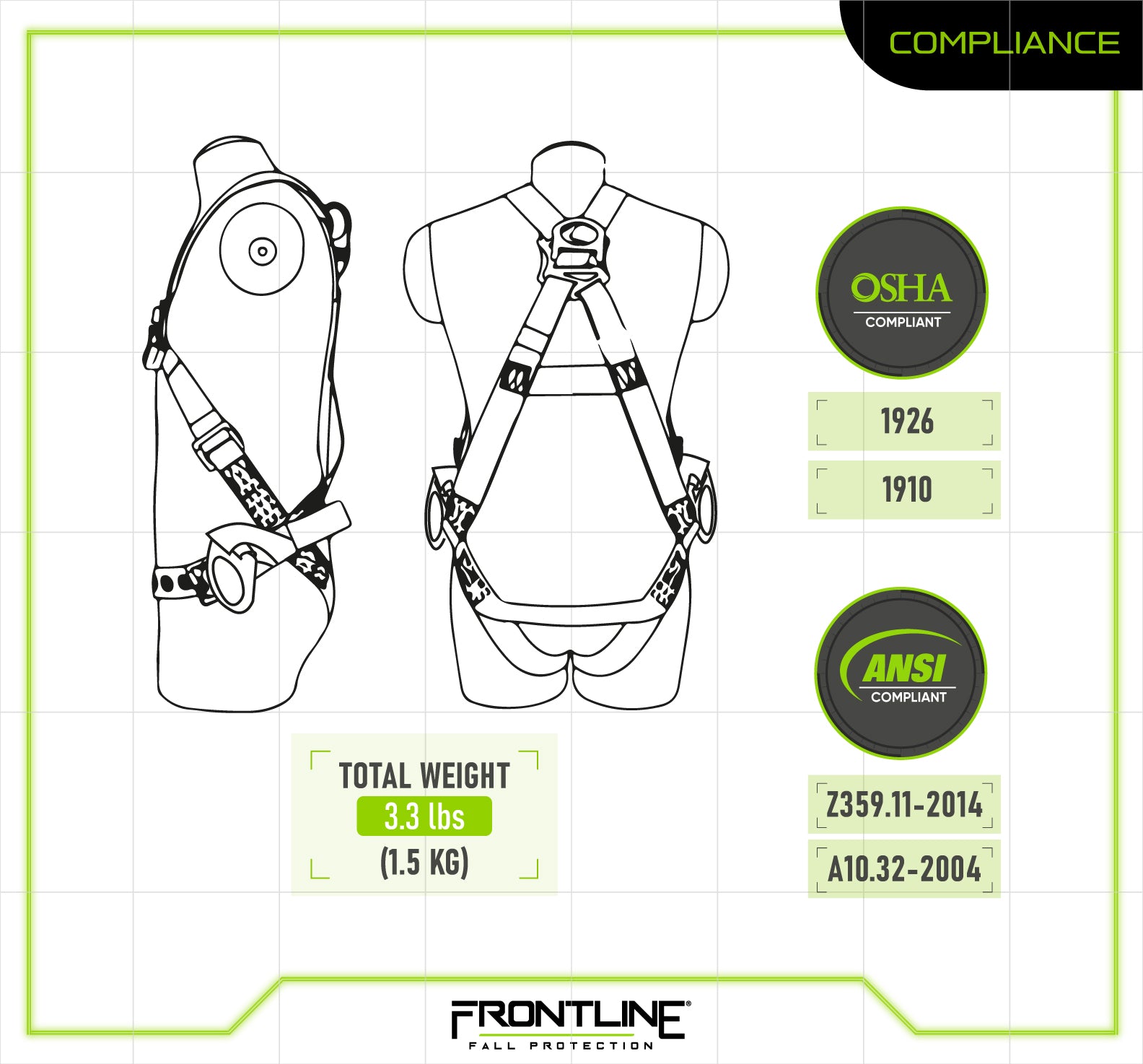 Frontline 100VTB-UN-4D Combat™ Economy Series Full Body Positioning Harness with 4D Rings (Uni)