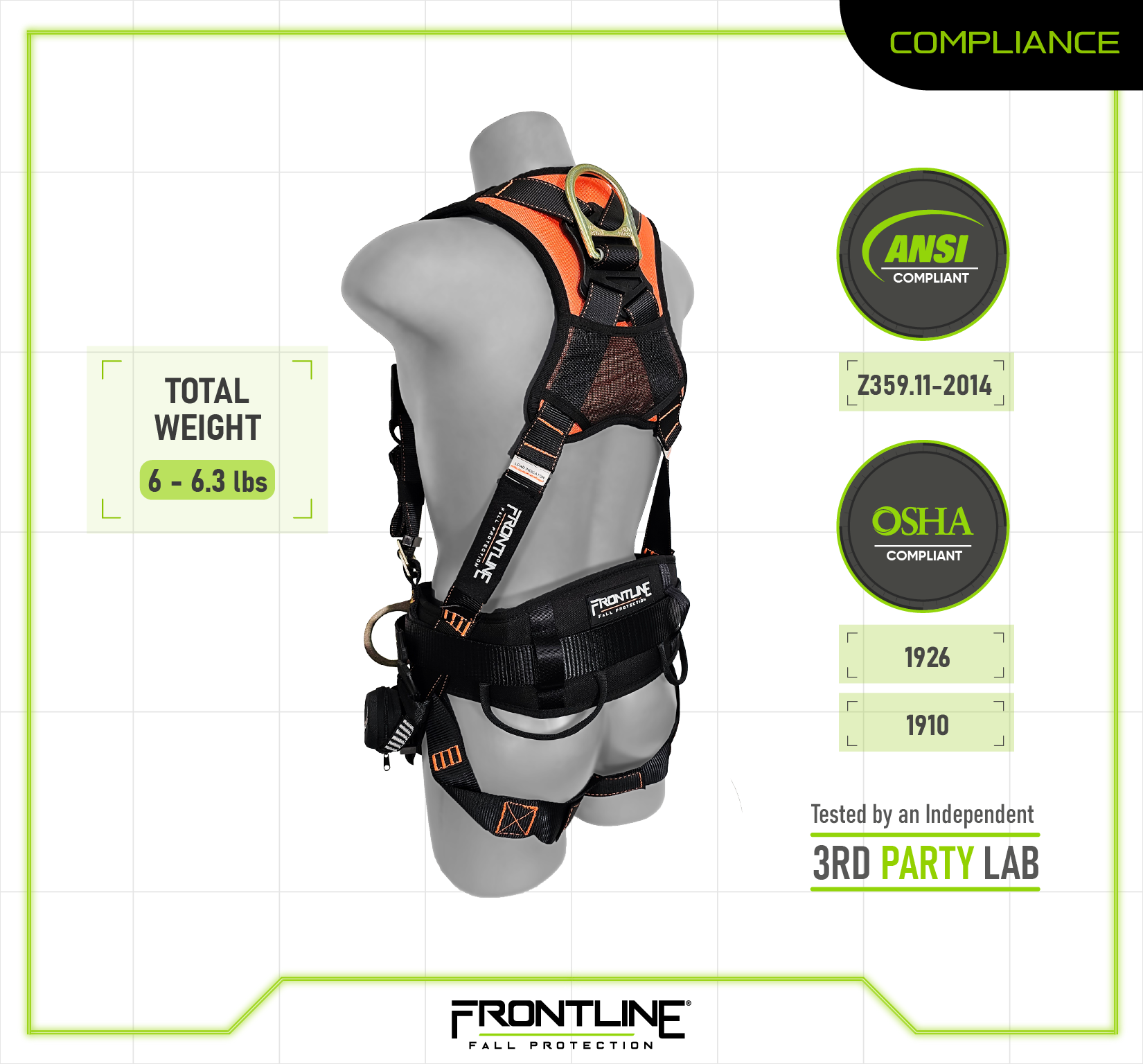 Frontline 100CTB Combat™ Construction Full Body Harness with Tongue Buckle Legs and Trauma Straps