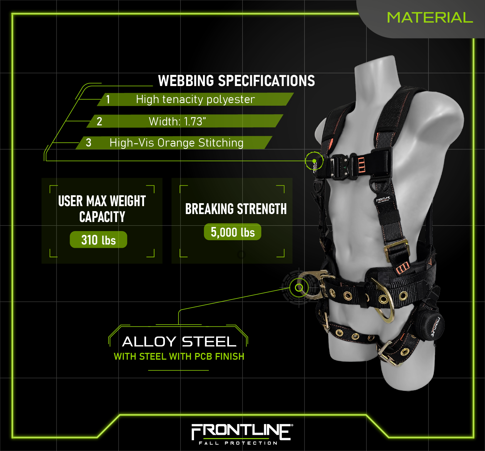 Frontline 100CTB Combat™ Construction Full Body Harness with Tongue Buckle Legs and Trauma Straps