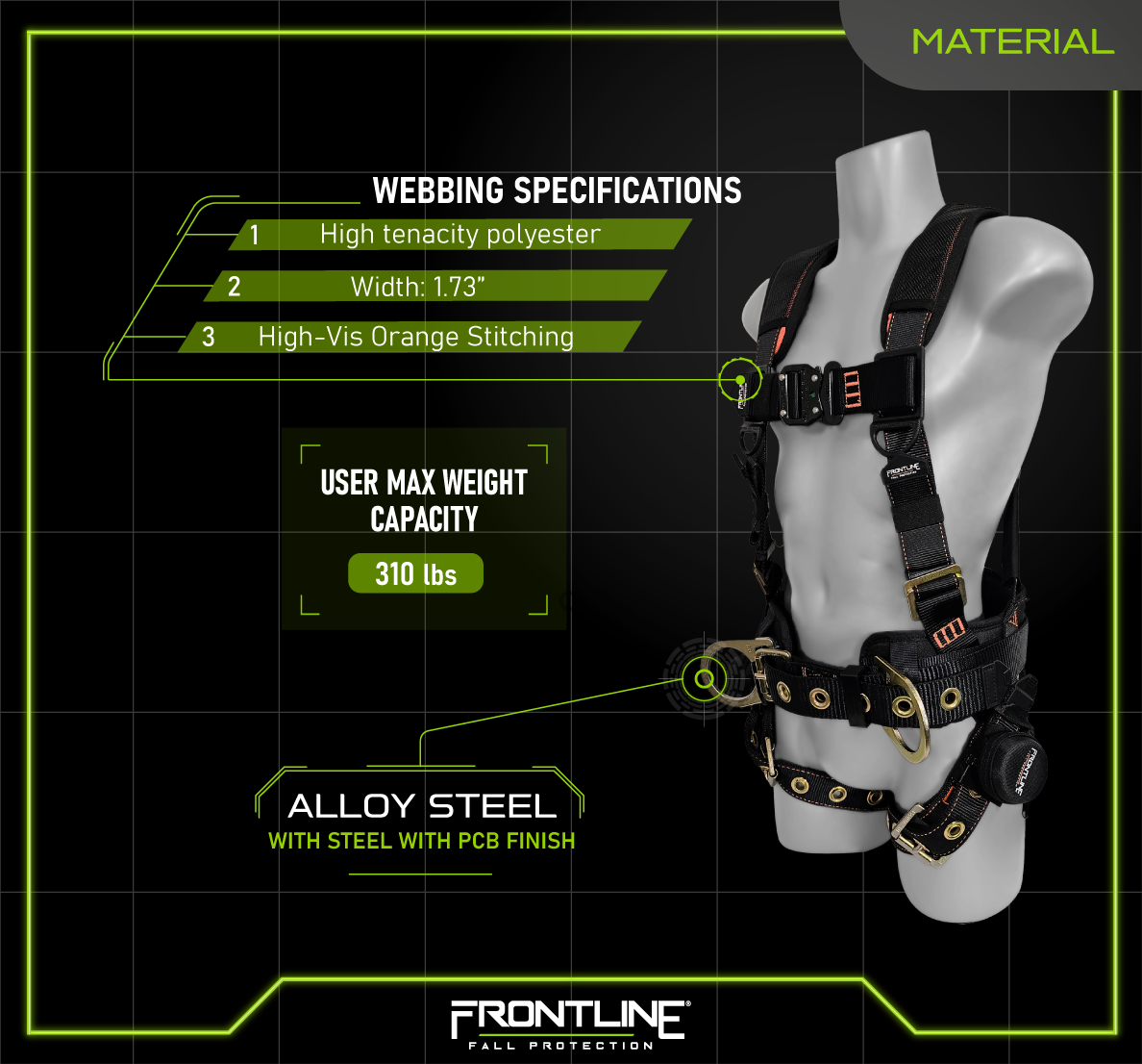 Frontline 100CTB Combat™ Construction Full Body Harness with Tongue Buckle Legs and Trauma Straps