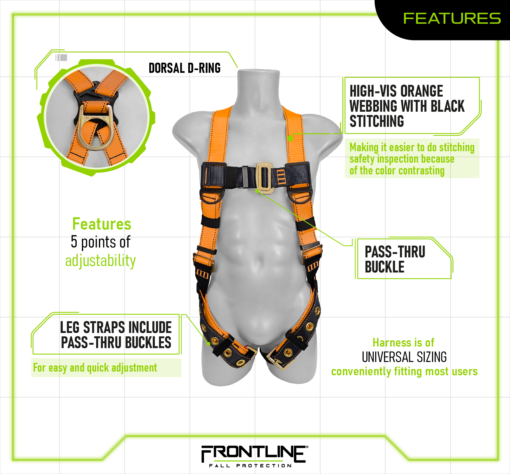 Frontline 100VTB Combat™  Economy Series Full Body Harness with Tongue Buckle Legs (Uni)