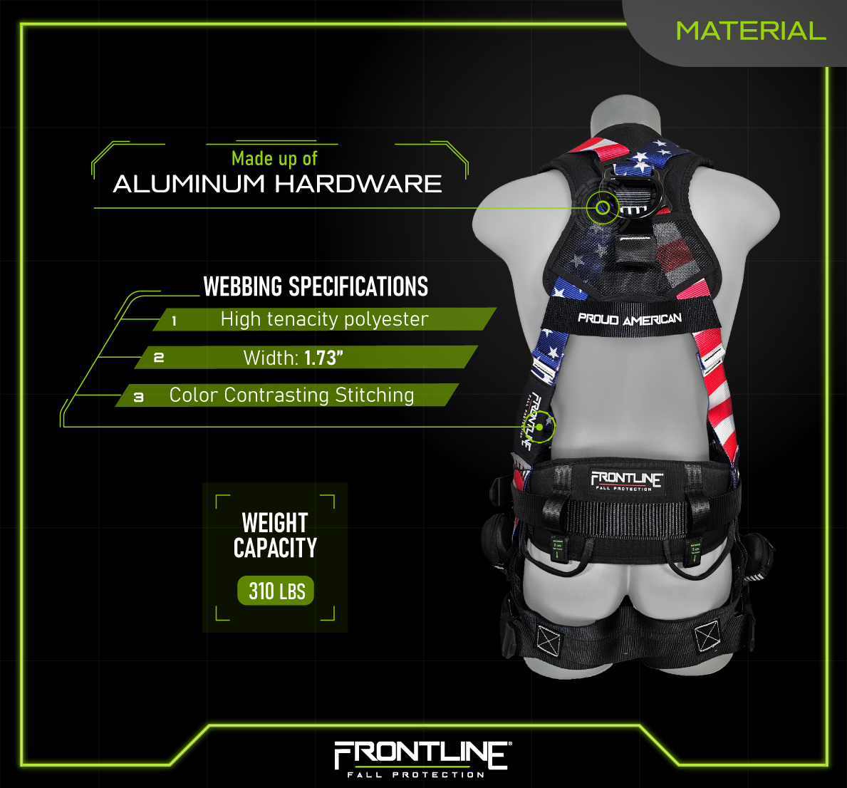 Frontline 110CTB-AM American Style Full Body Harness with Aluminum Hardware and Suspension Trauma Straps