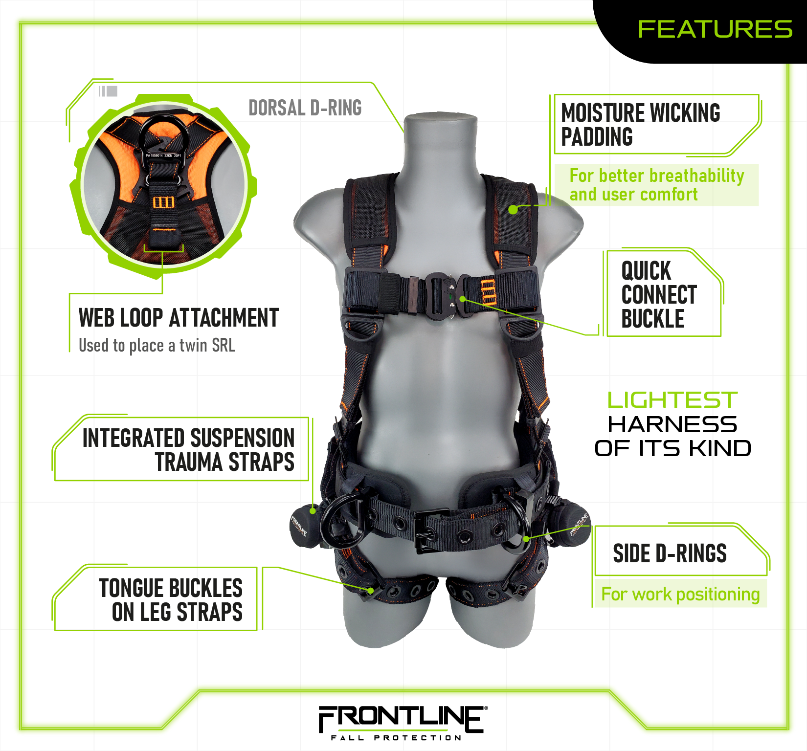 Frontline 110CTB Combat™ Lite Full Body Harness all Aluminum Hardware and Suspension Trauma Straps