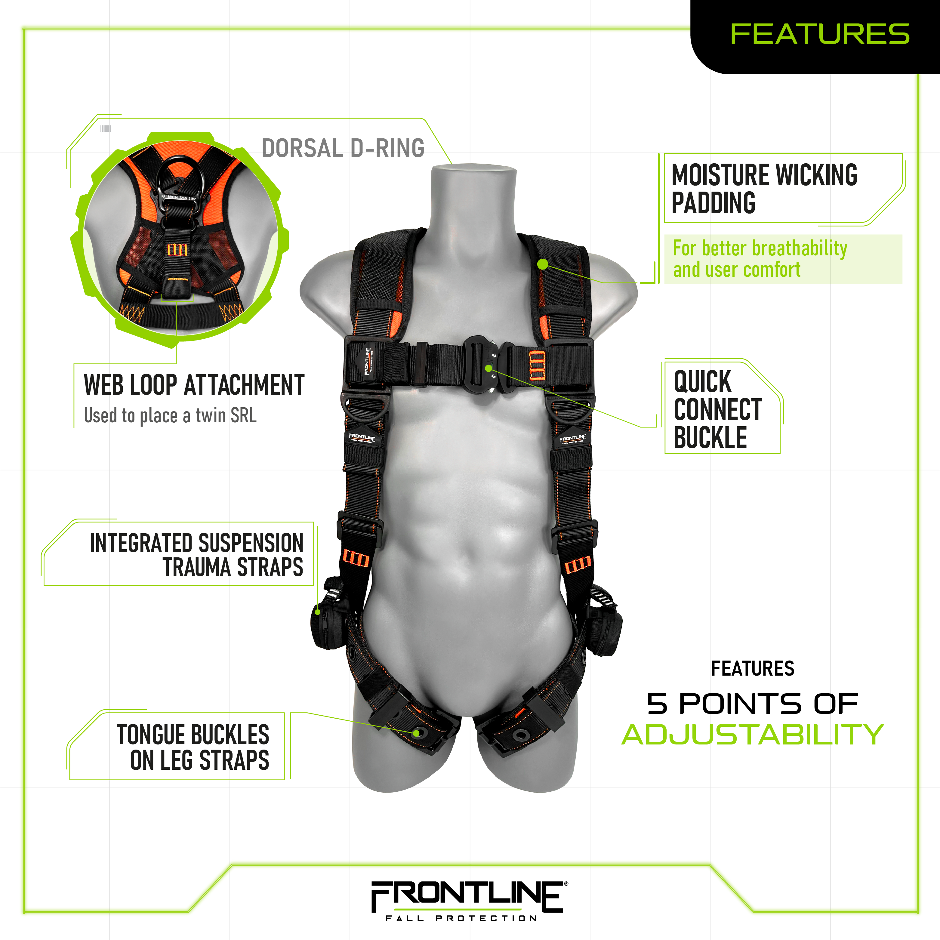 Frontline 110VTB Combat™ Lite Vest Style Harness with Aluminum Hardware and Suspension Trauma Straps