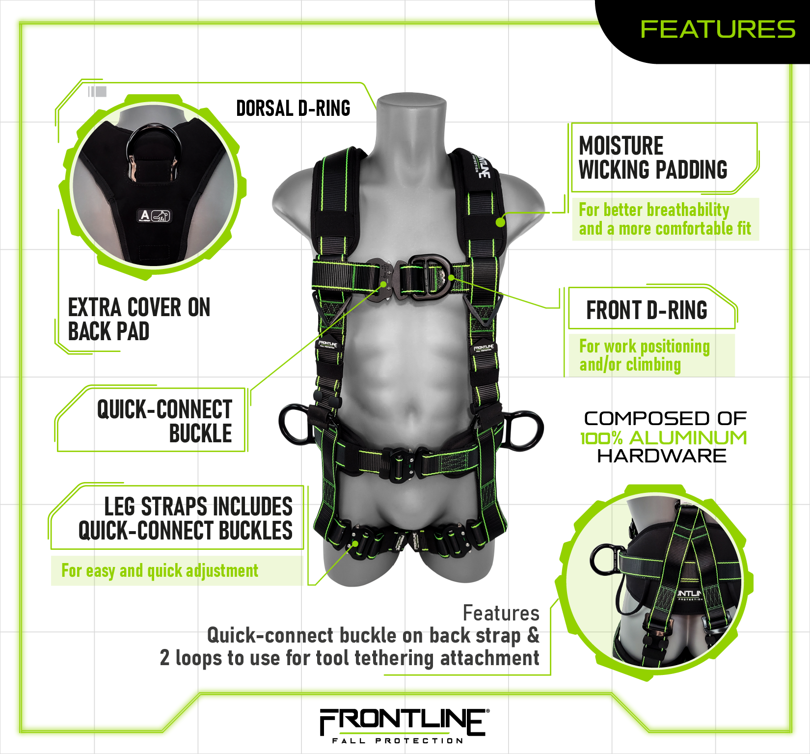 Frontline 200RE Elite™ Lite Climbing/Rescue Full Body Harness with Aluminum Quick Connect Buckles