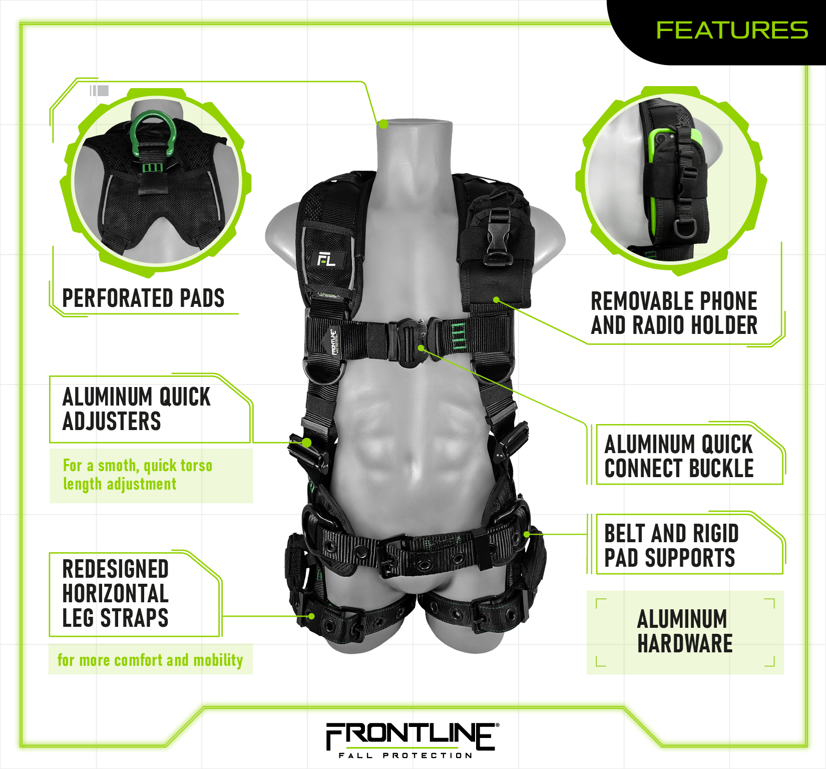 Frontline 250CTB Elite™ Construction Harness Aluminum Hardware and Suspension Trauma Straps