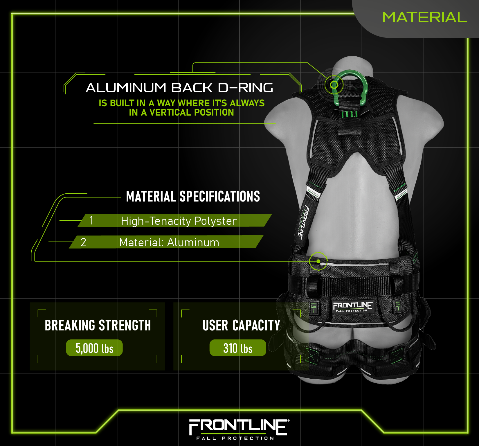 Frontline 250CTB Elite™ Construction Harness Aluminum Hardware and Suspension Trauma Straps