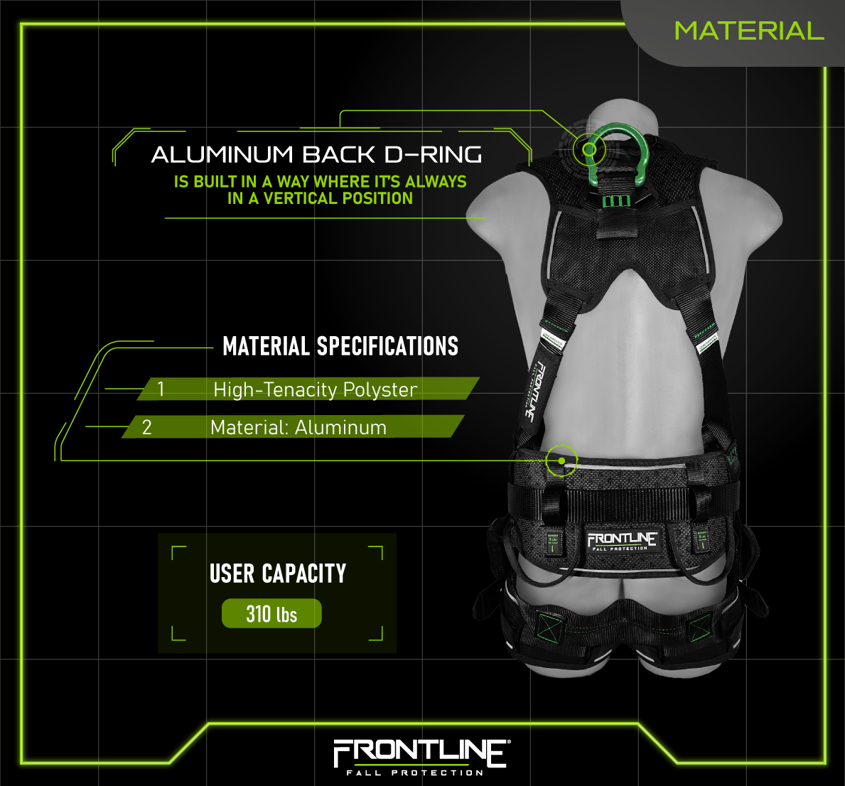 Frontline 250CTB Elite™ Construction Harness Aluminum Hardware and Suspension Trauma Straps