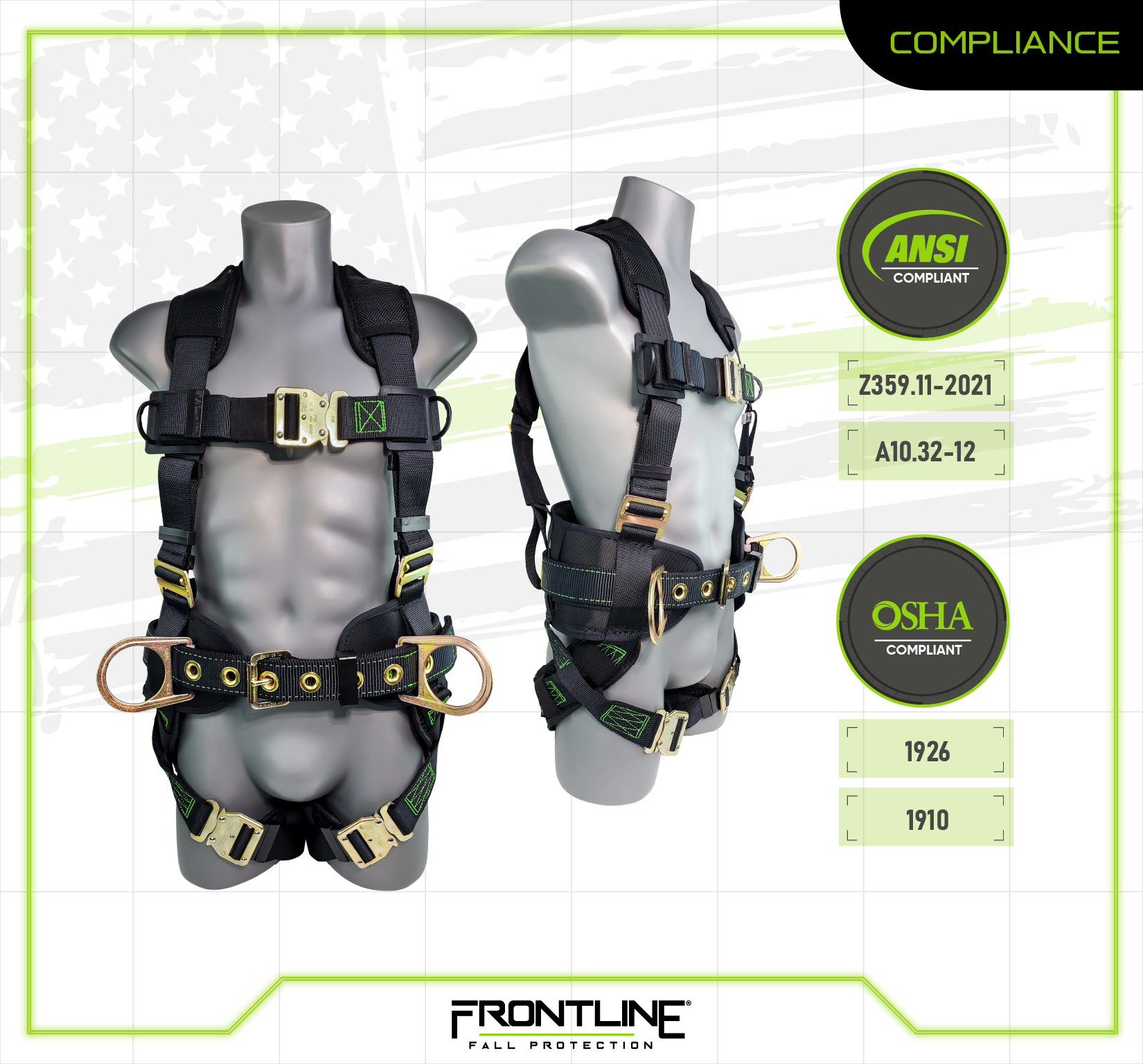 Frontline 350CQC Patriot™ Construction Harness with Airflo™ and Quick Connect Buckles - Made in USA