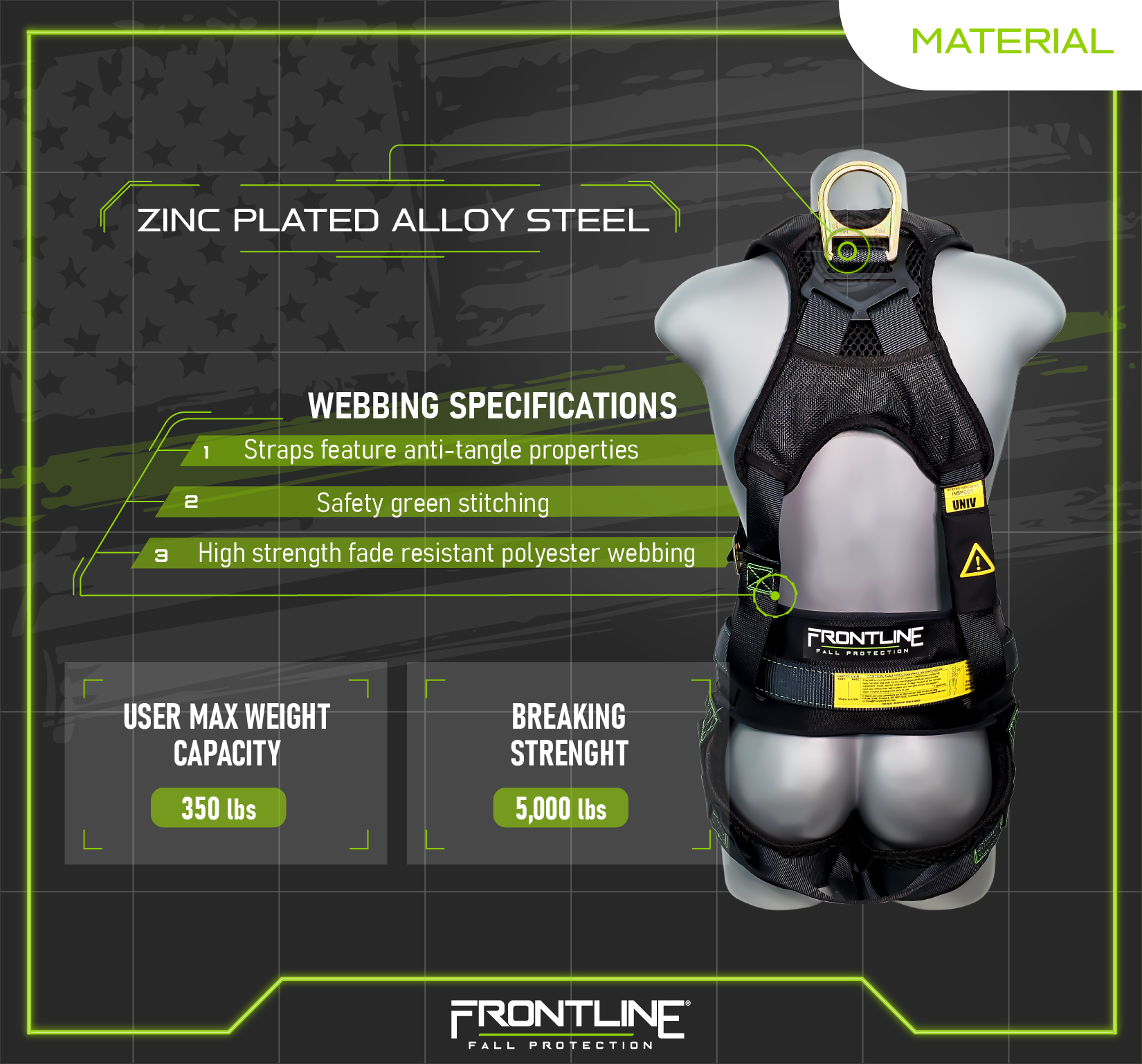 Frontline 350CQC Patriot™ Construction Harness with Airflo™ and Quick Connect Buckles - Made in USA