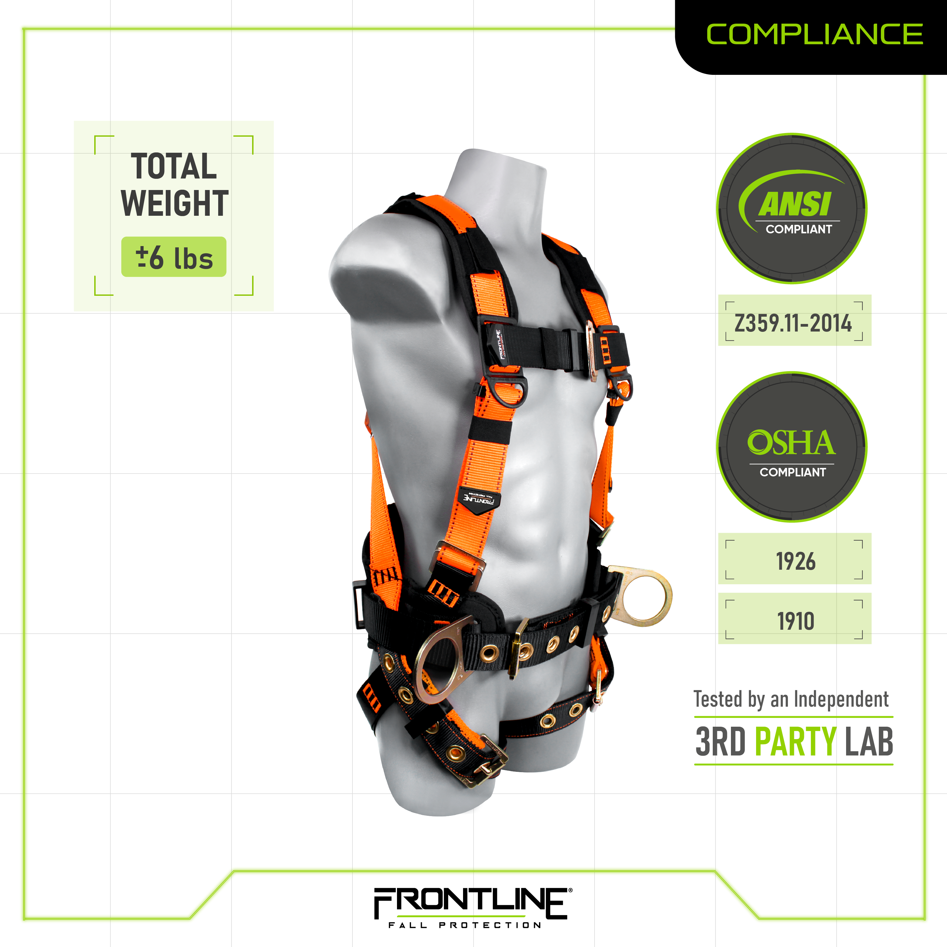 Frontline 50CTB Combat™ Construction Style Full Body Harness with Tongue Buckle Belt & Legs
