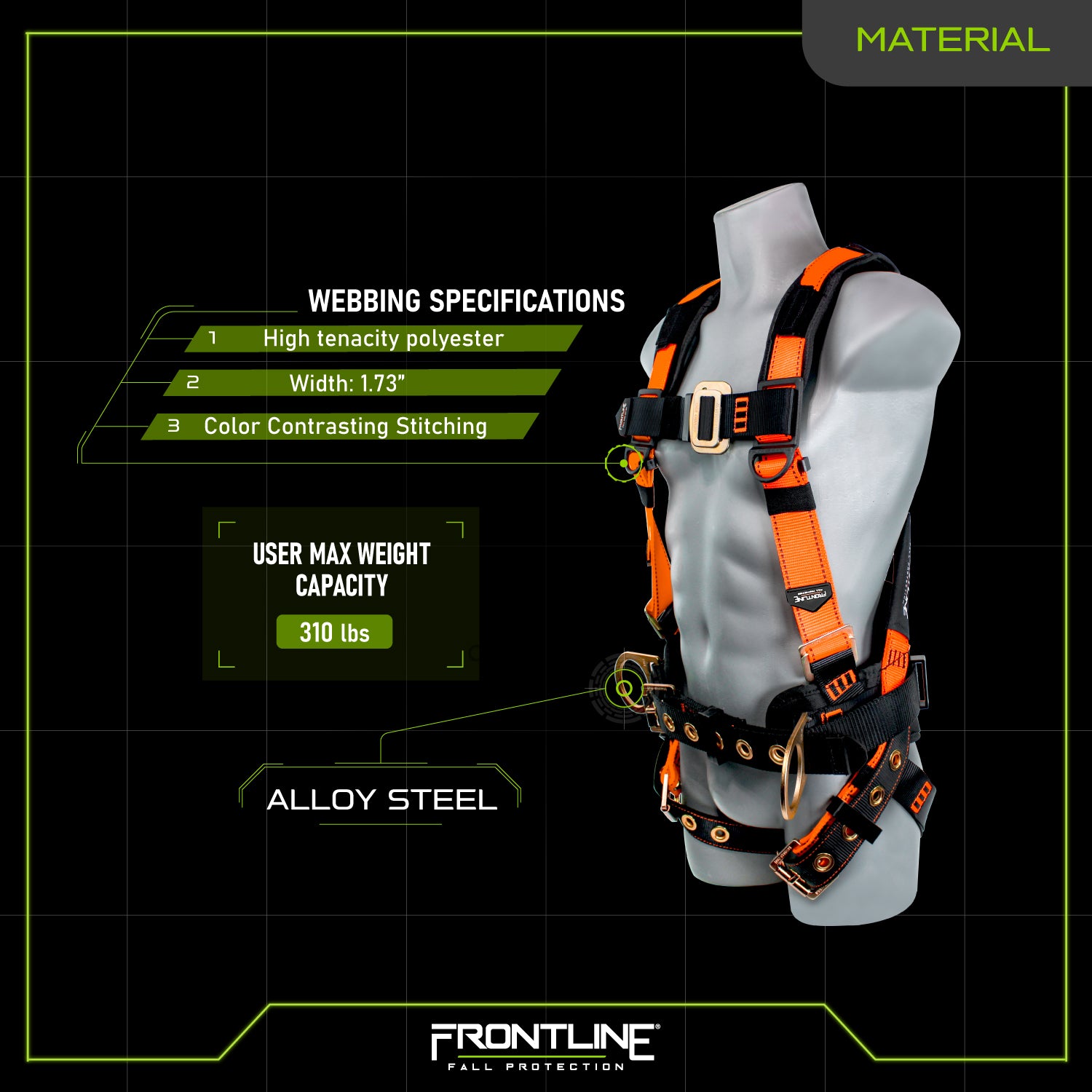 Frontline 50CTB Combat™ Construction Style Full Body Harness with Tongue Buckle Belt & Legs
