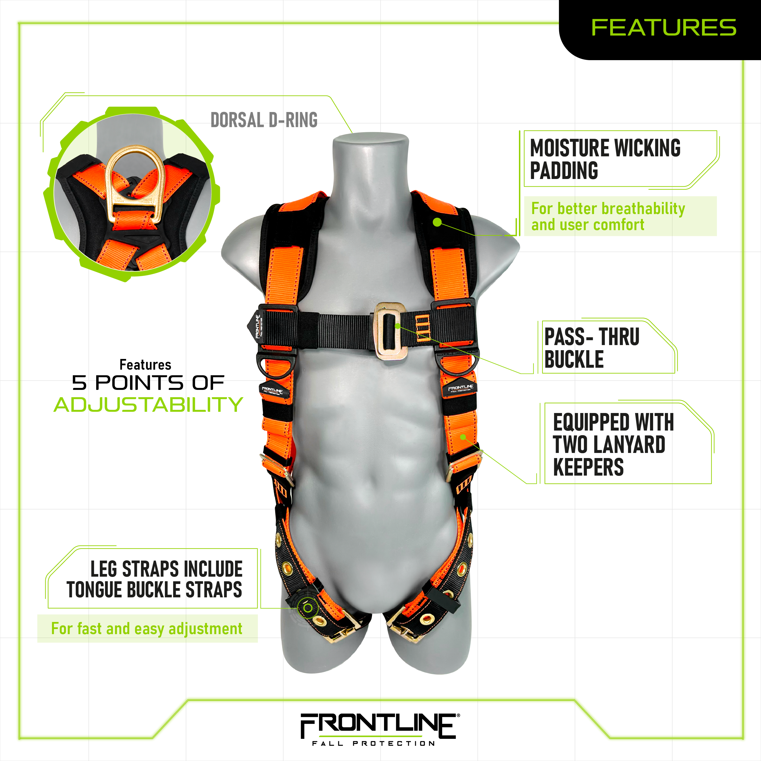 Frontline 50VTB Combat™ Economy Series Full Body Harness with Tongue Buckle Belt