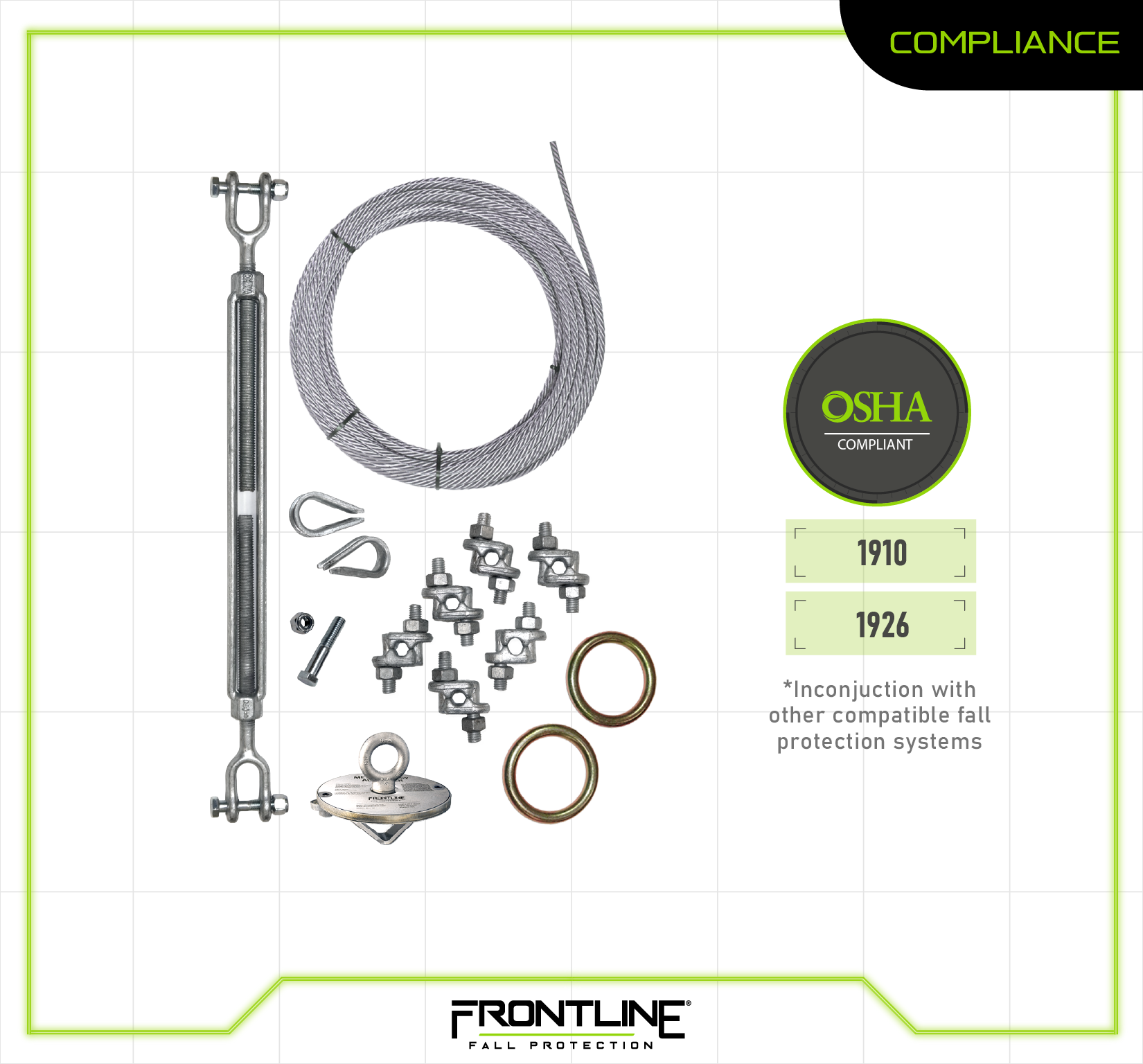 Frontline HLC-MPA Two Person Cable Horizontal Lifeline System with Plate Absorber