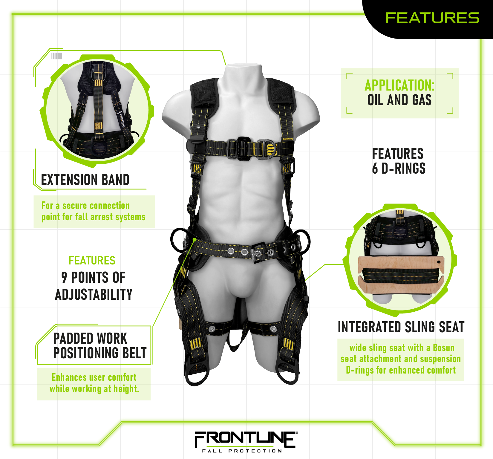 Frontline 150DHTW Derrick 6D with Removable Bosun Chair Full Body Harness