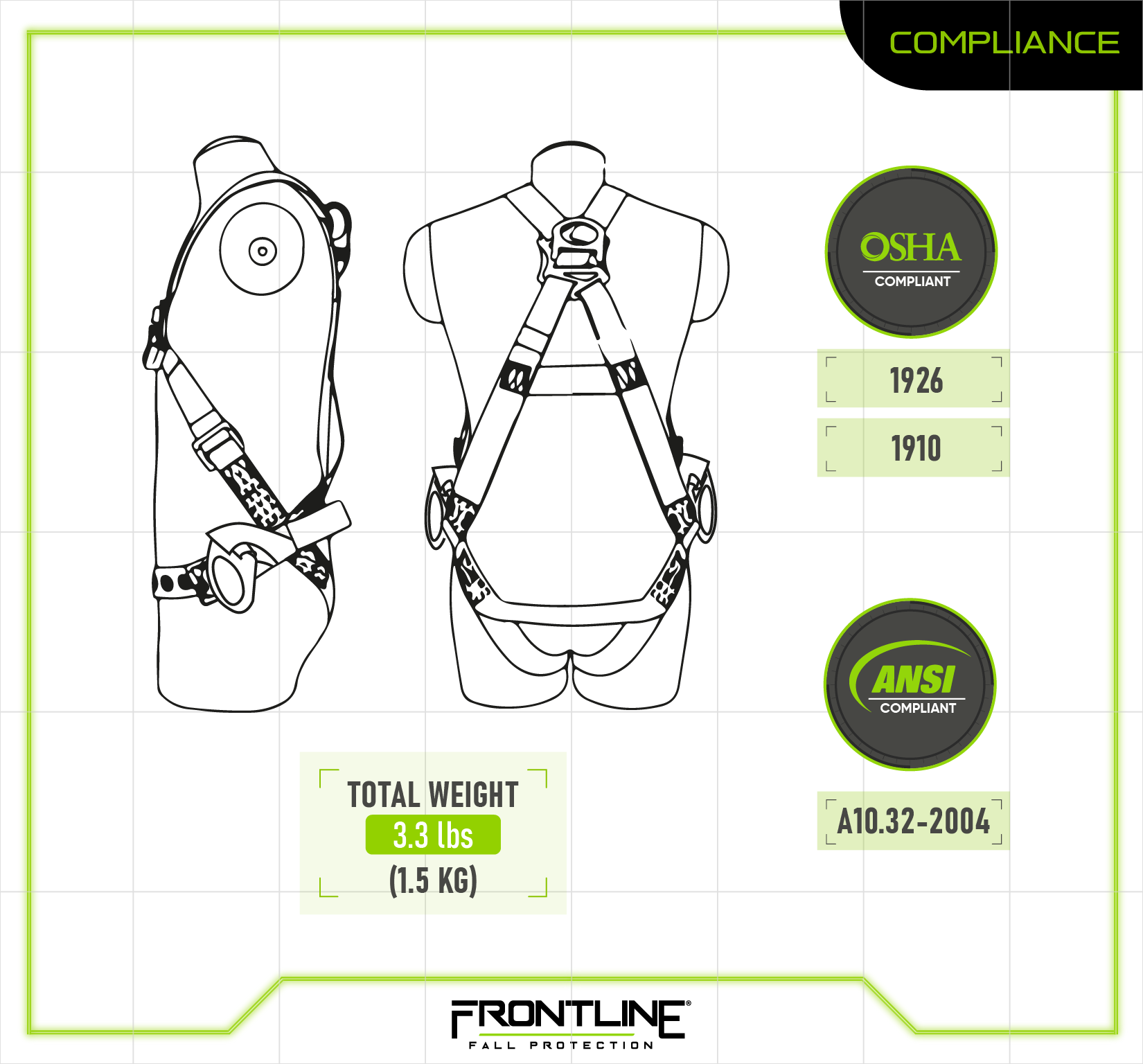 Frontline 100VTB-UN-3D Combat™ Economy Series Full Body Positioning Harness with 3D Rings (Uni)