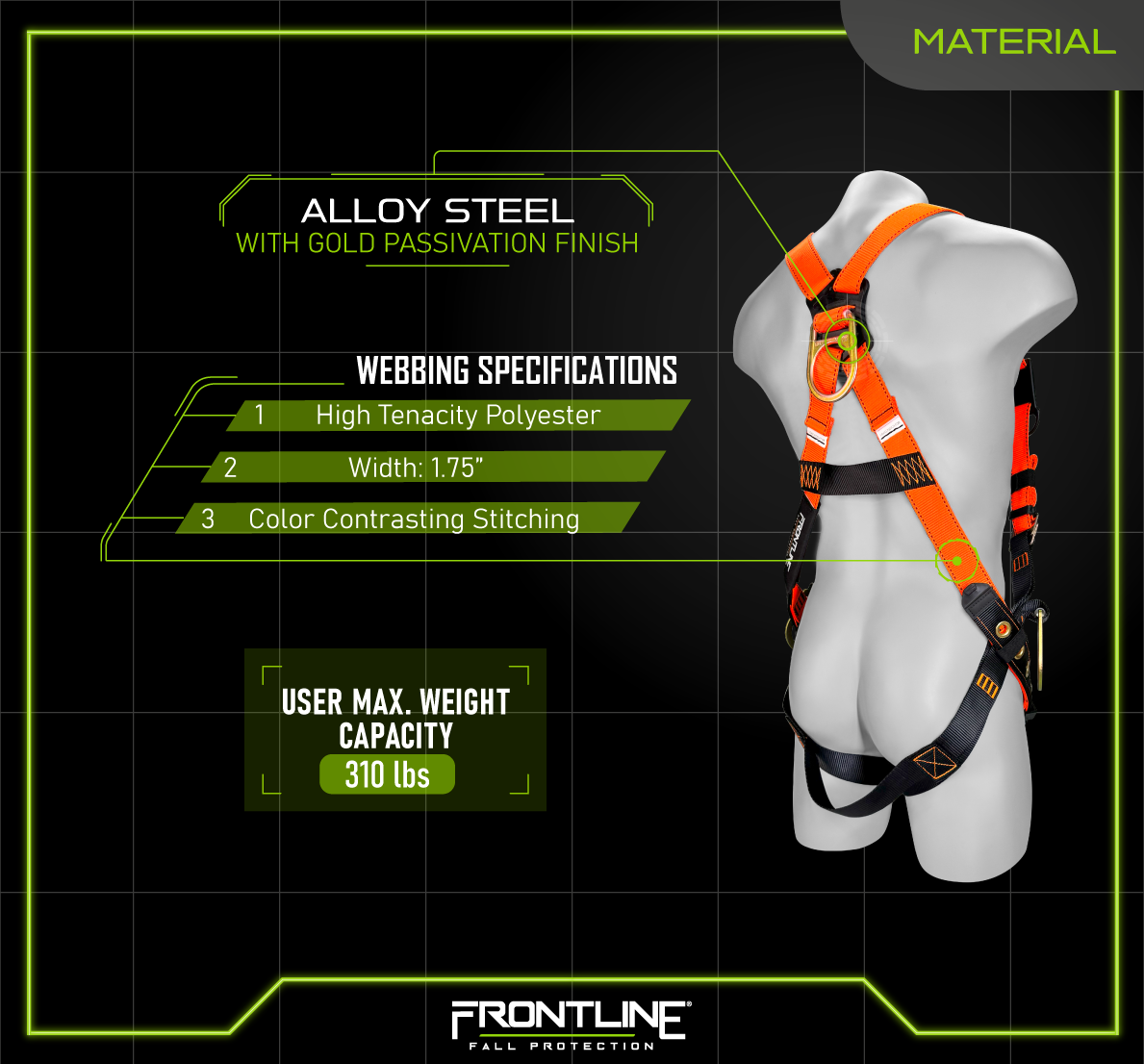 Frontline 100VTB-UN-4D Combat™ Economy Series Full Body Positioning Harness with 4D Rings (Uni)