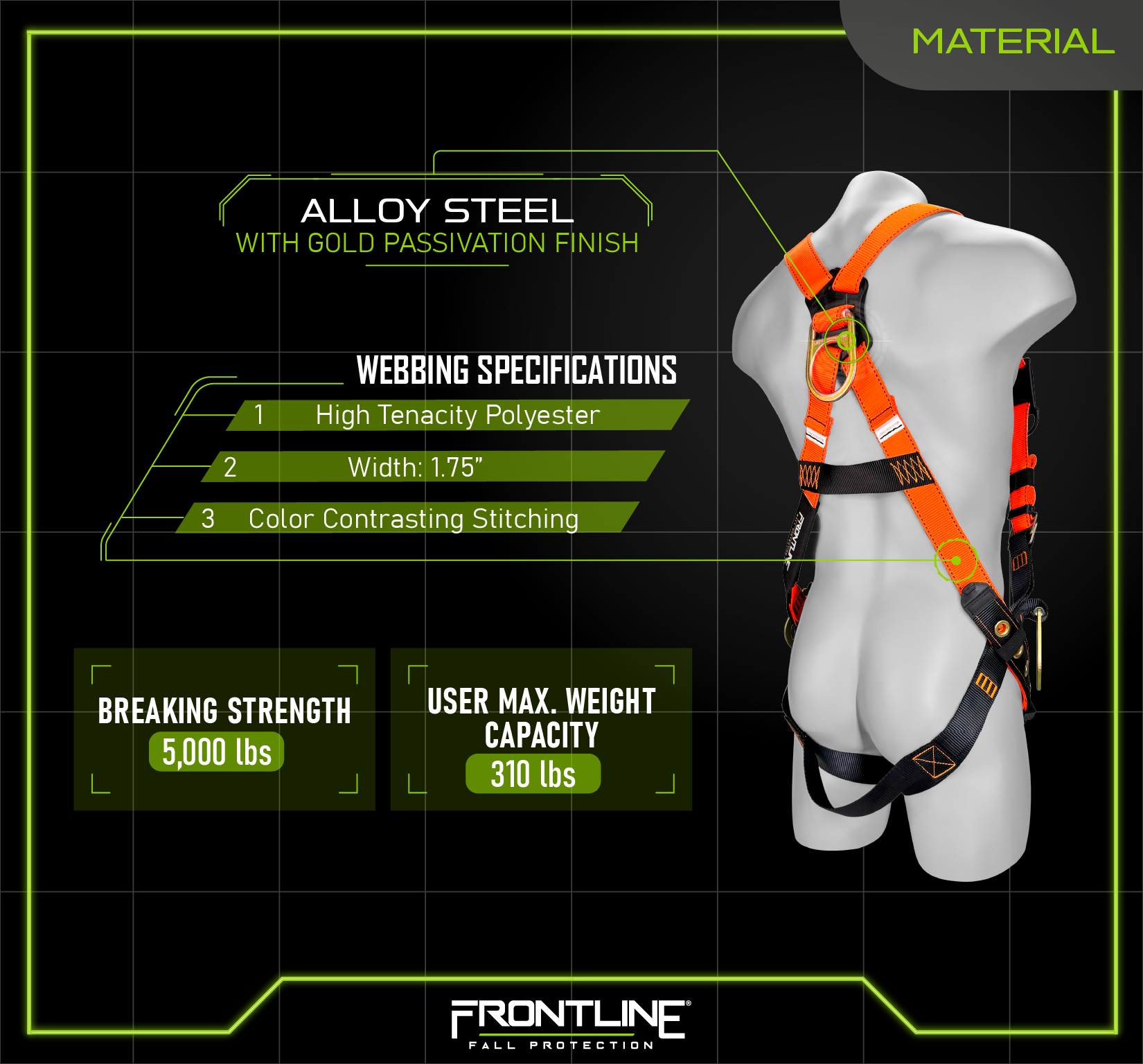 Frontline 100VTB-UN-4D Combat™ Economy Series Full Body Positioning Harness with 4D Rings (Uni)
