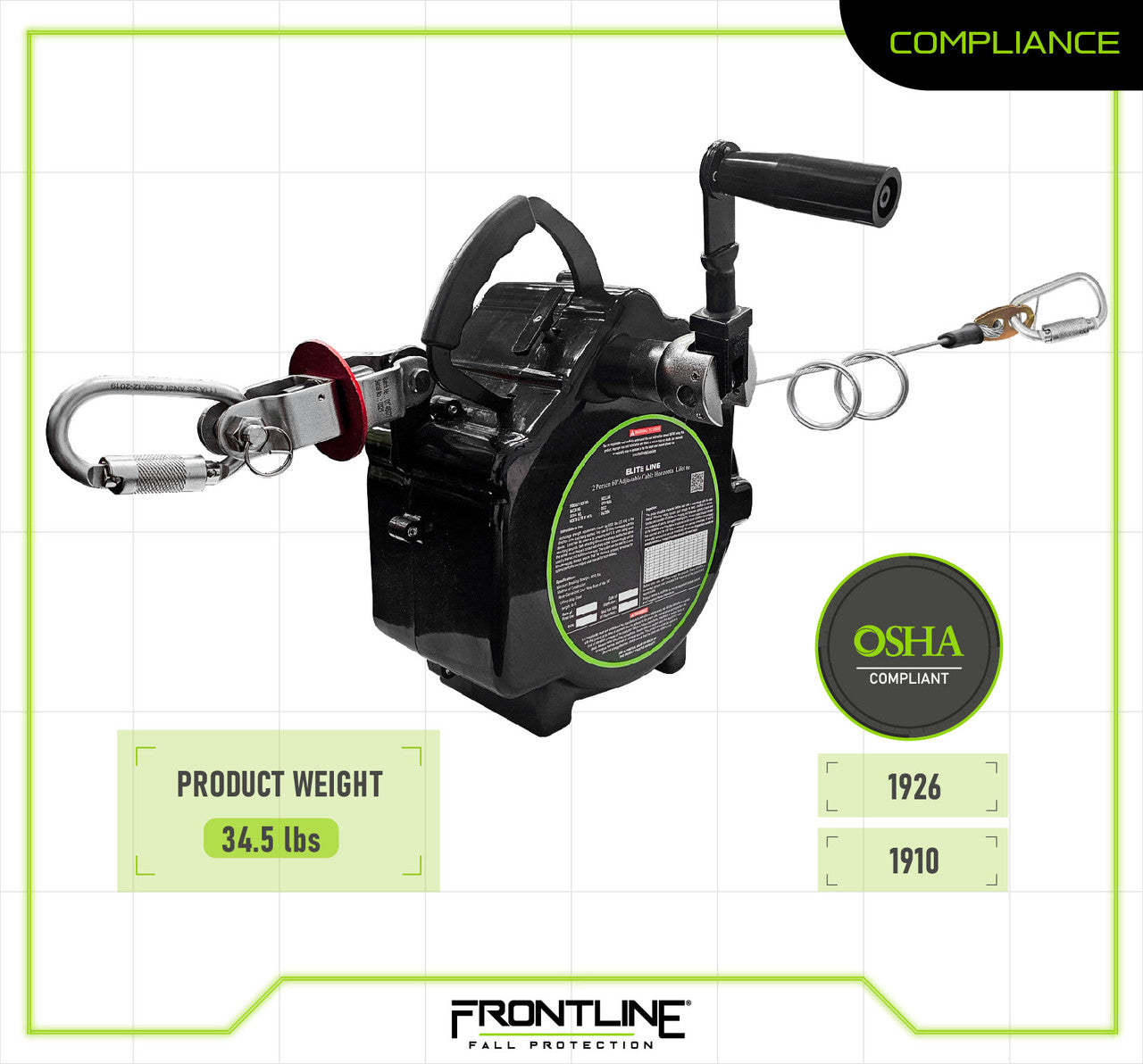 Frontline HCLL260 Elite Two Person 60' Temporary Horizontal Lifeline System