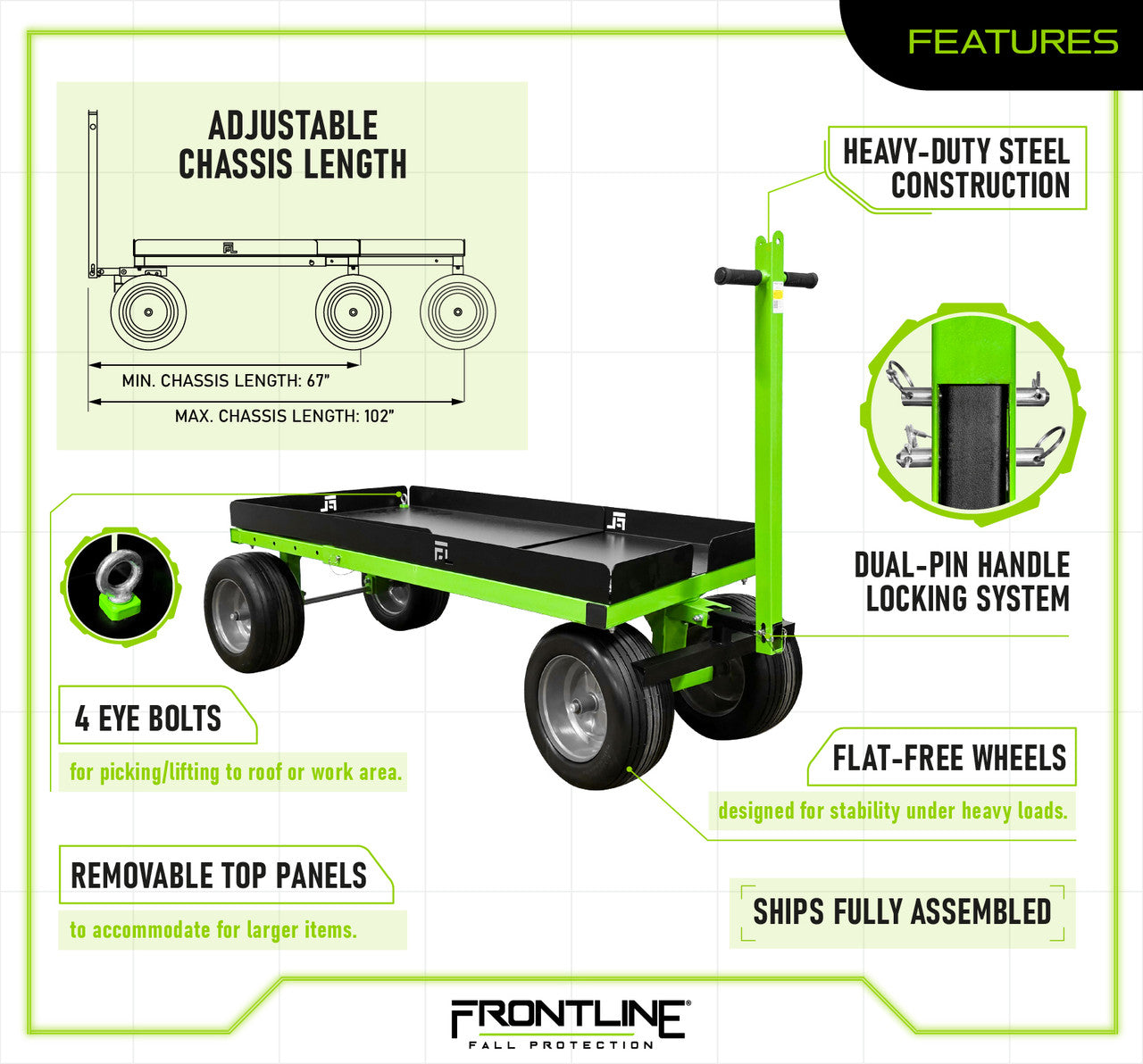 Frontline MC2000 Heavy-duty Adjustable Material Cart
