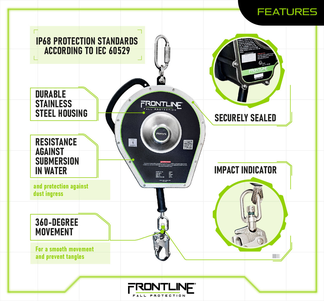 Frontline RSBC Sealed Block Stainless Steel Self Retracting Lifeline