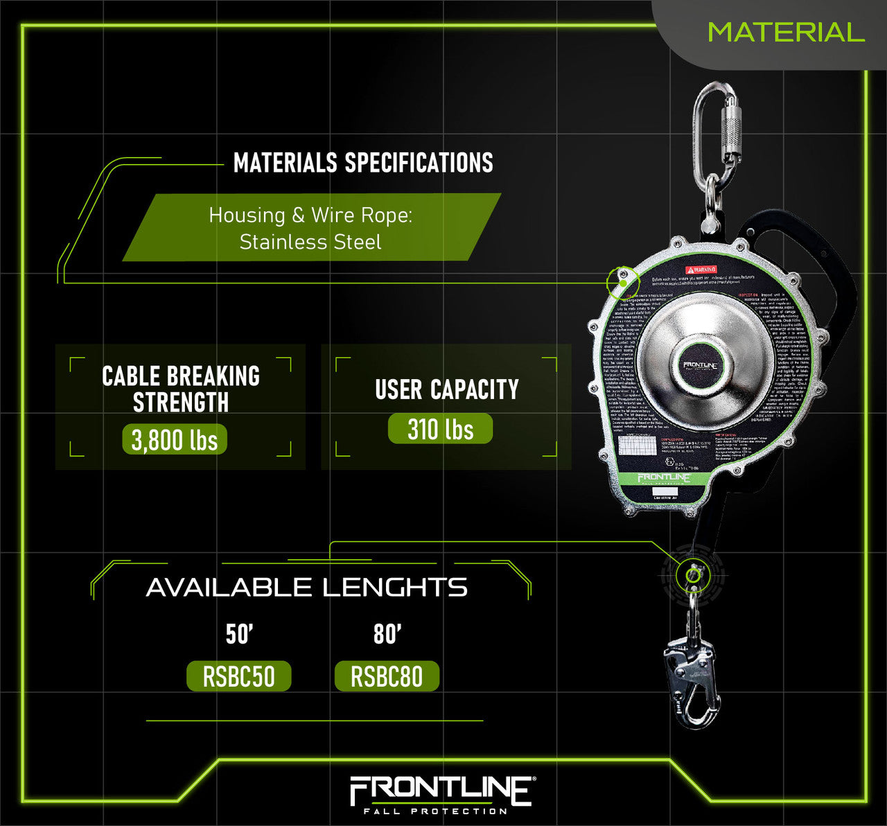 Frontline RSBC Sealed Block Stainless Steel Self Retracting Lifeline