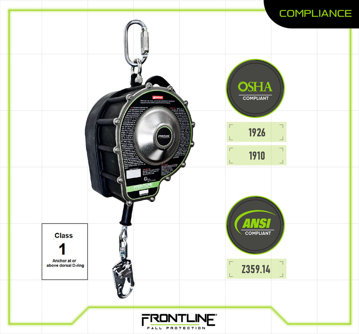 Frontline Fall Protection Rpgc50 Frontline RSBC Sealed Block Stainless Steel Self Retracting Lifeline ...