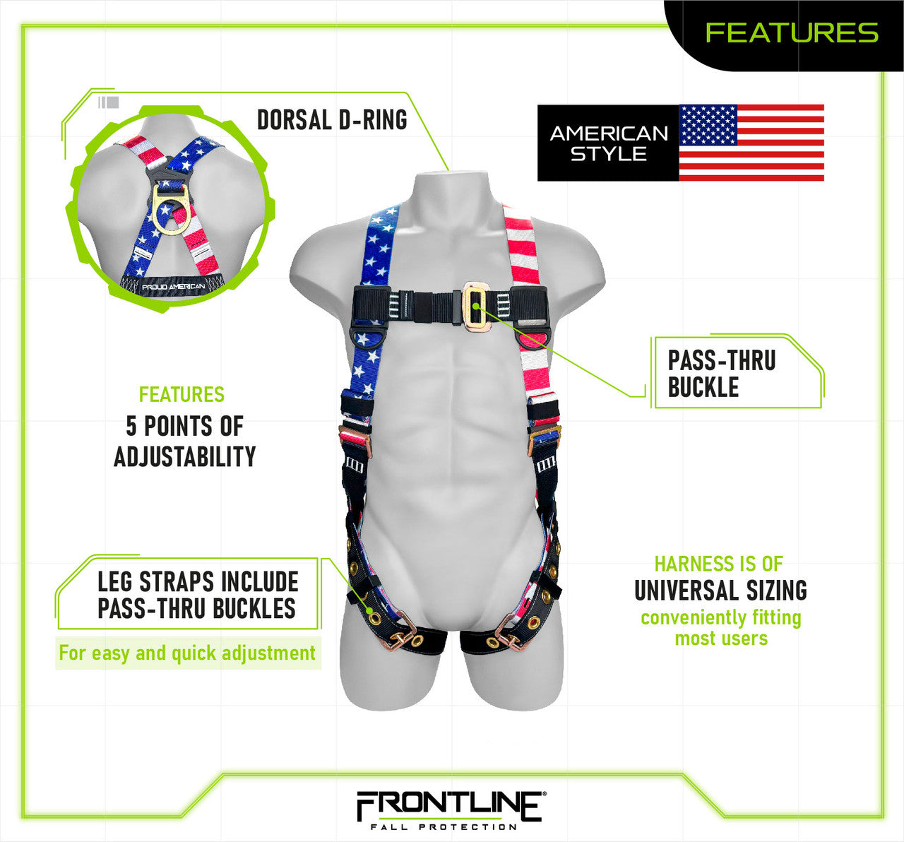 Frontline 100VTB-AM Combat™ American Style Economy Series Full Body Harness with Tongue Buckle Legs (Uni)