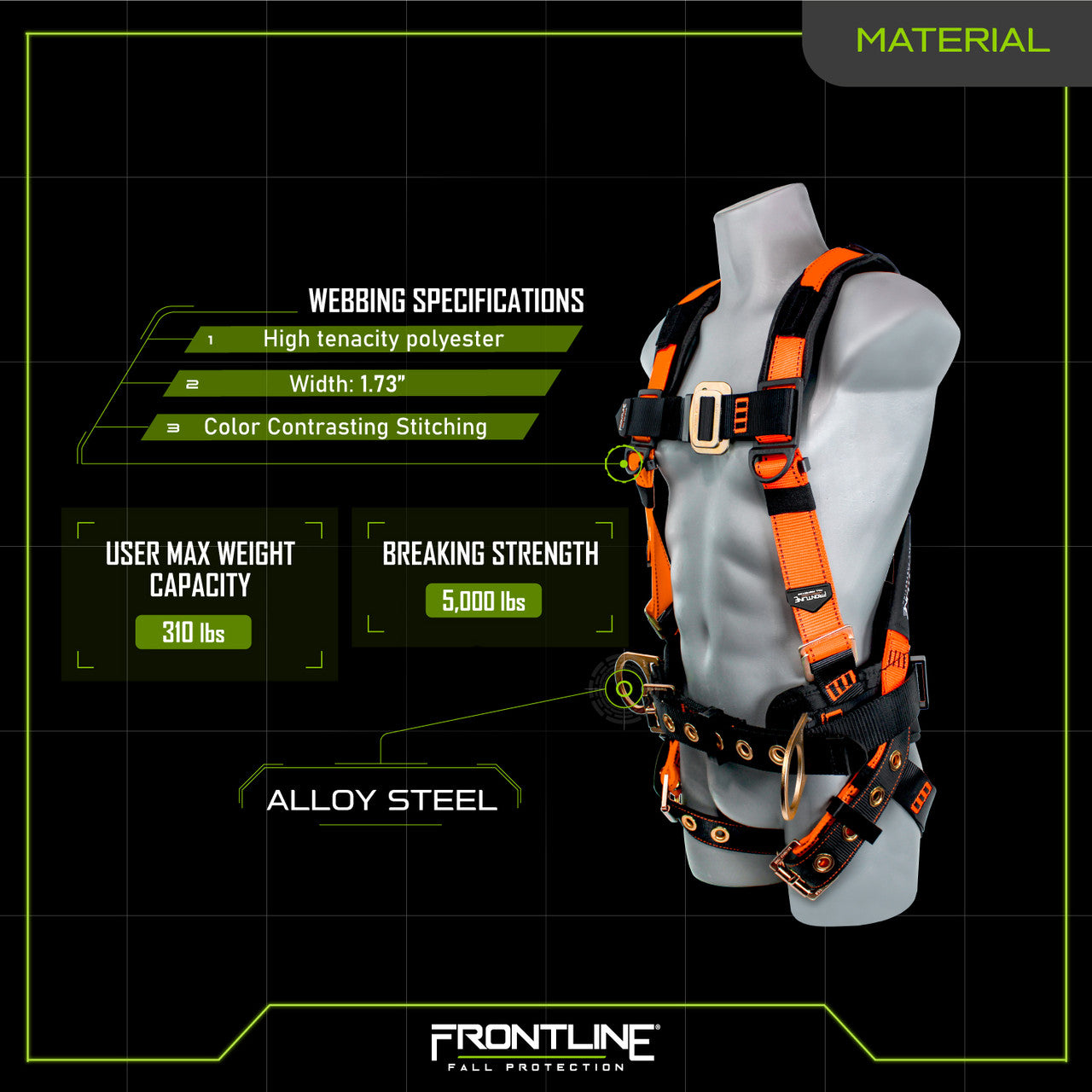 Frontline 50CTB Combat™ Construction Style Full Body Harness with Tongue Buckle Belt & Legs