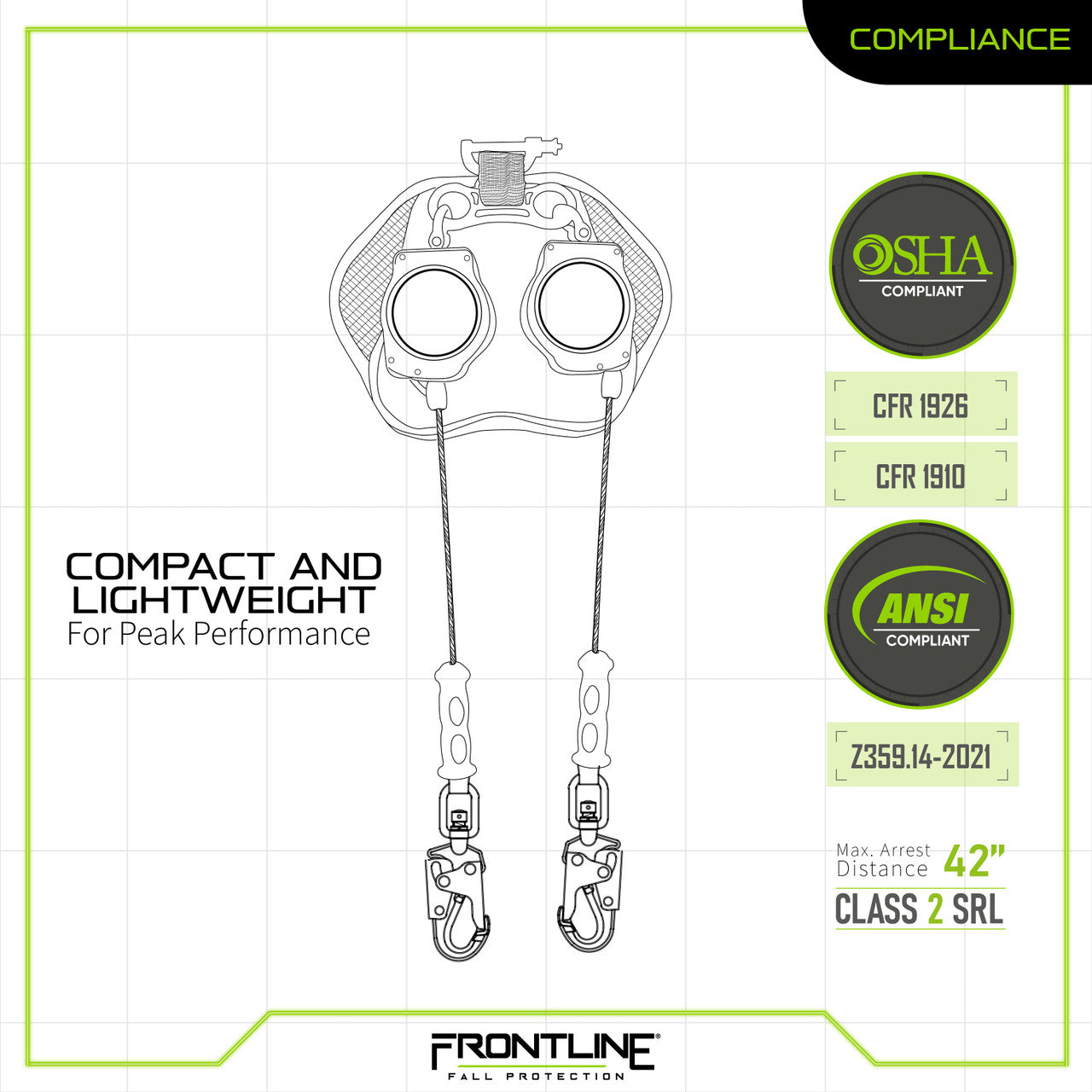 Frontline RPG082SLE Leading Edge Cable Twin Leg 8' SRL with Steel