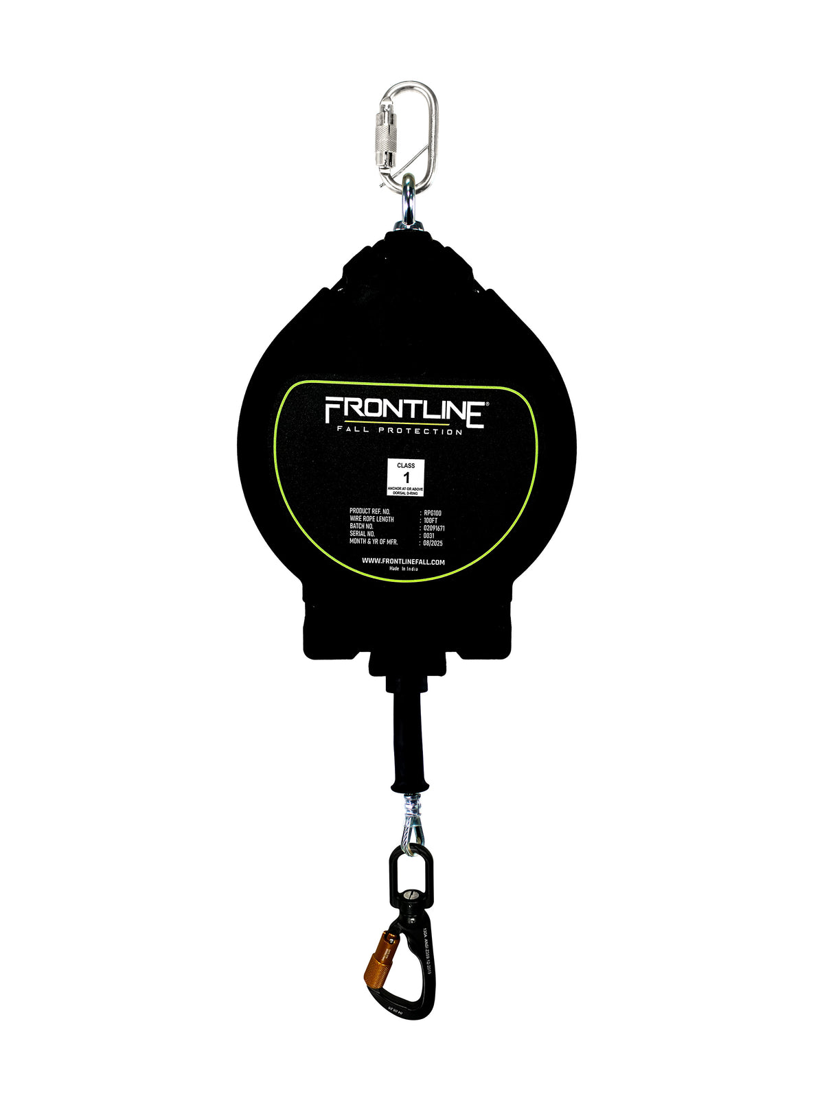 Frontline Fall Protection Rpg50 Frontline RPG Cable Single Leg SRL with Steel Snap Hook End – Frontline ...