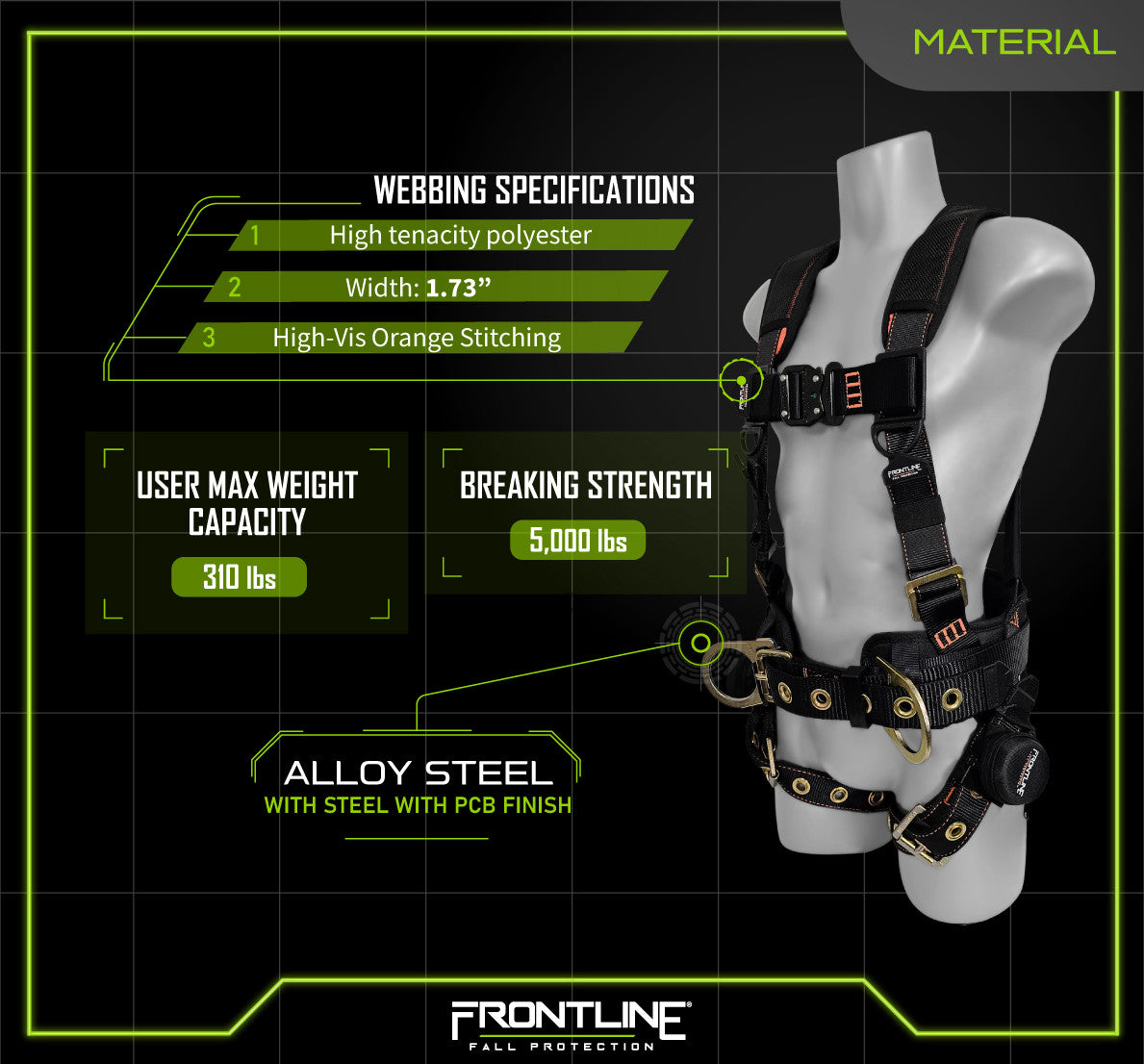 Frontline 100CTB Combat™ Construction Full Body Harness with Tongue Buckle Legs and Trauma Straps