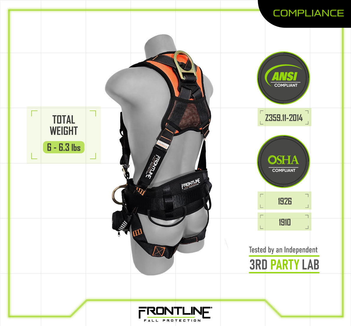 Frontline 100CTB Combat™ Construction Full Body Harness with Tongue Buckle Legs and Trauma Straps