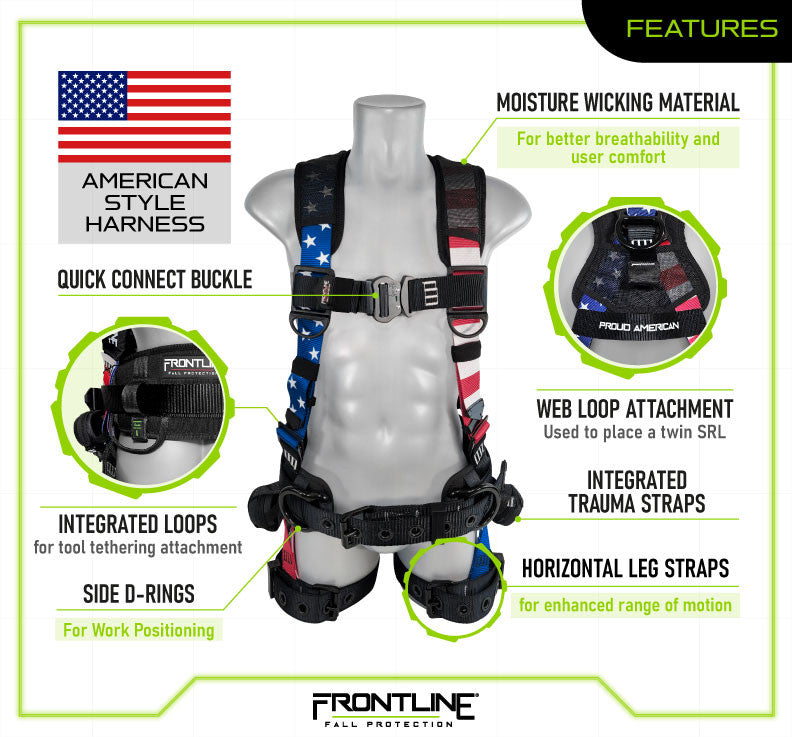 Frontline 110CTB-AM American Style Full Body Harness with Aluminum Hardware and Suspension Trauma Straps