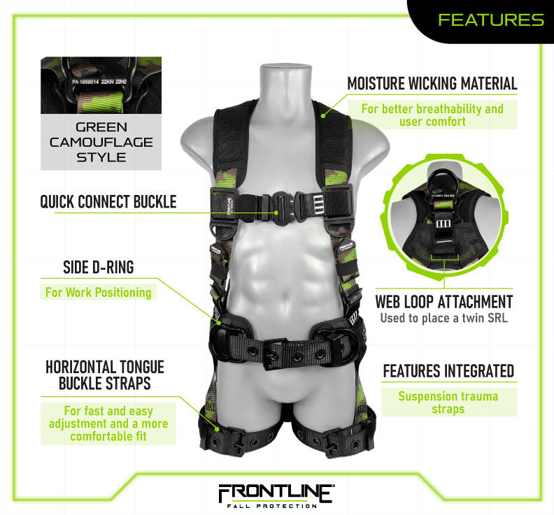 Frontline 110CTB-CF Camouflage Full Body Harness with Aluminum Hardware and Suspension Trauma Straps