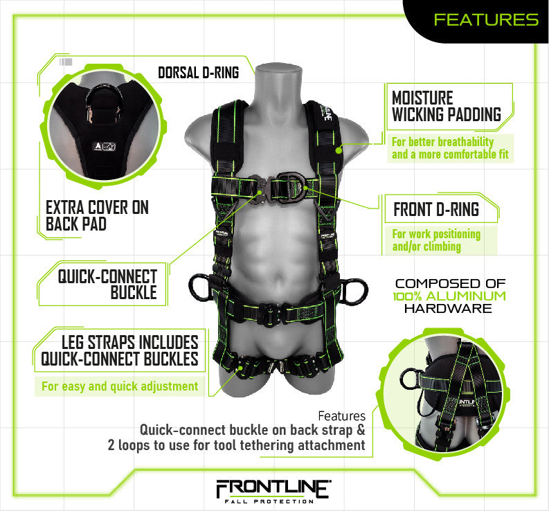 Frontline 200RE Elite™ Lite Climbing/Rescue Full Body Harness with Aluminum Quick Connect Buckles